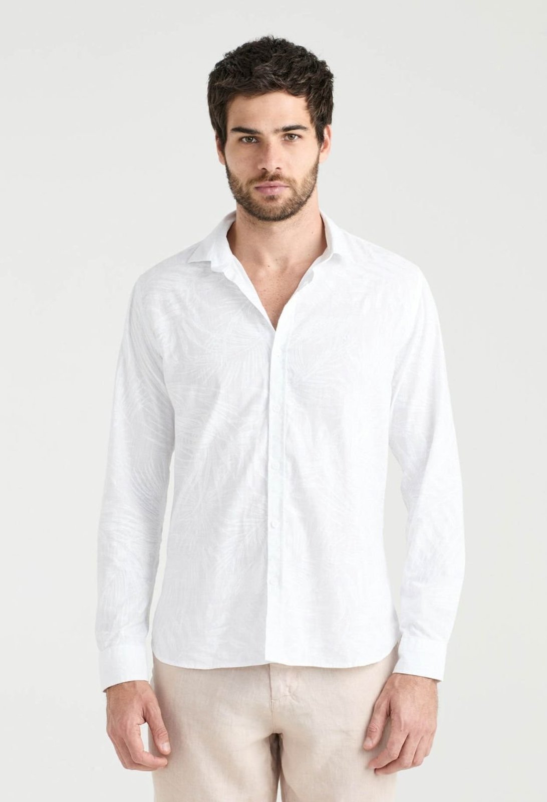 Camisa Docthos Slim Manga Longa Estampa Folhas 001 Branco Pp