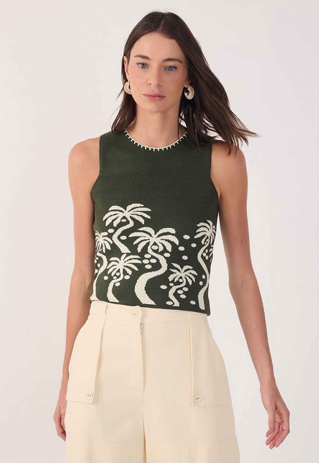 Regata Cropped Tricot Dress To Ajustada Estampada Verde
