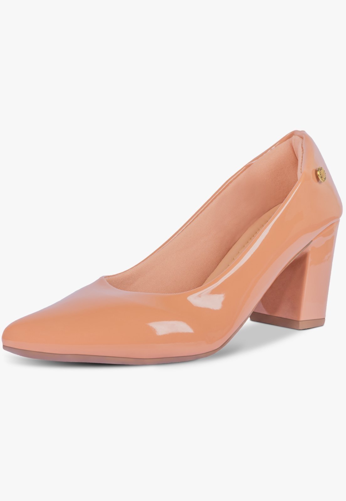 Scarpin Feminino Takata Salto Alto Bloco Grosso Bico Fino Nude