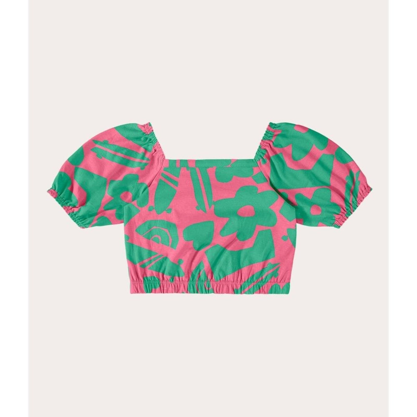 Infantil - Blusa Menina Estampada Manga Bufante Em Algodão Malwee