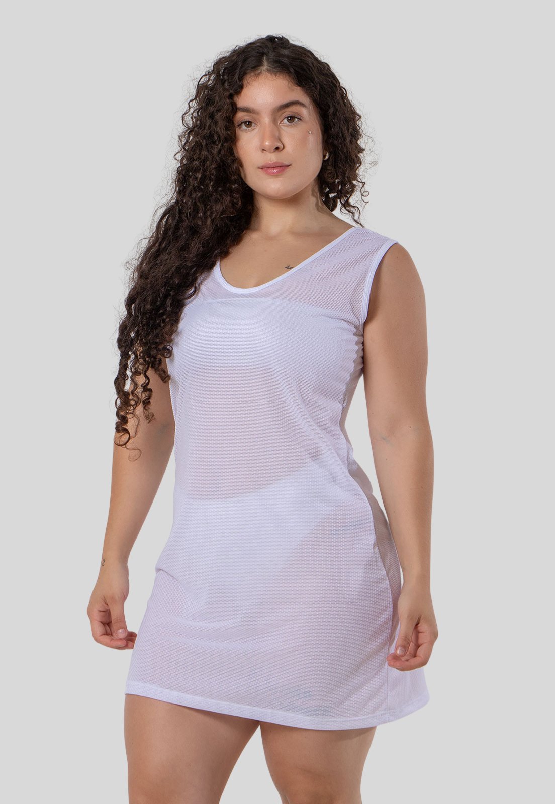 Vista 3 Vestido Saída de Praia Translúcido Moda Verão Piscina Diluxo branco Diluxo branco