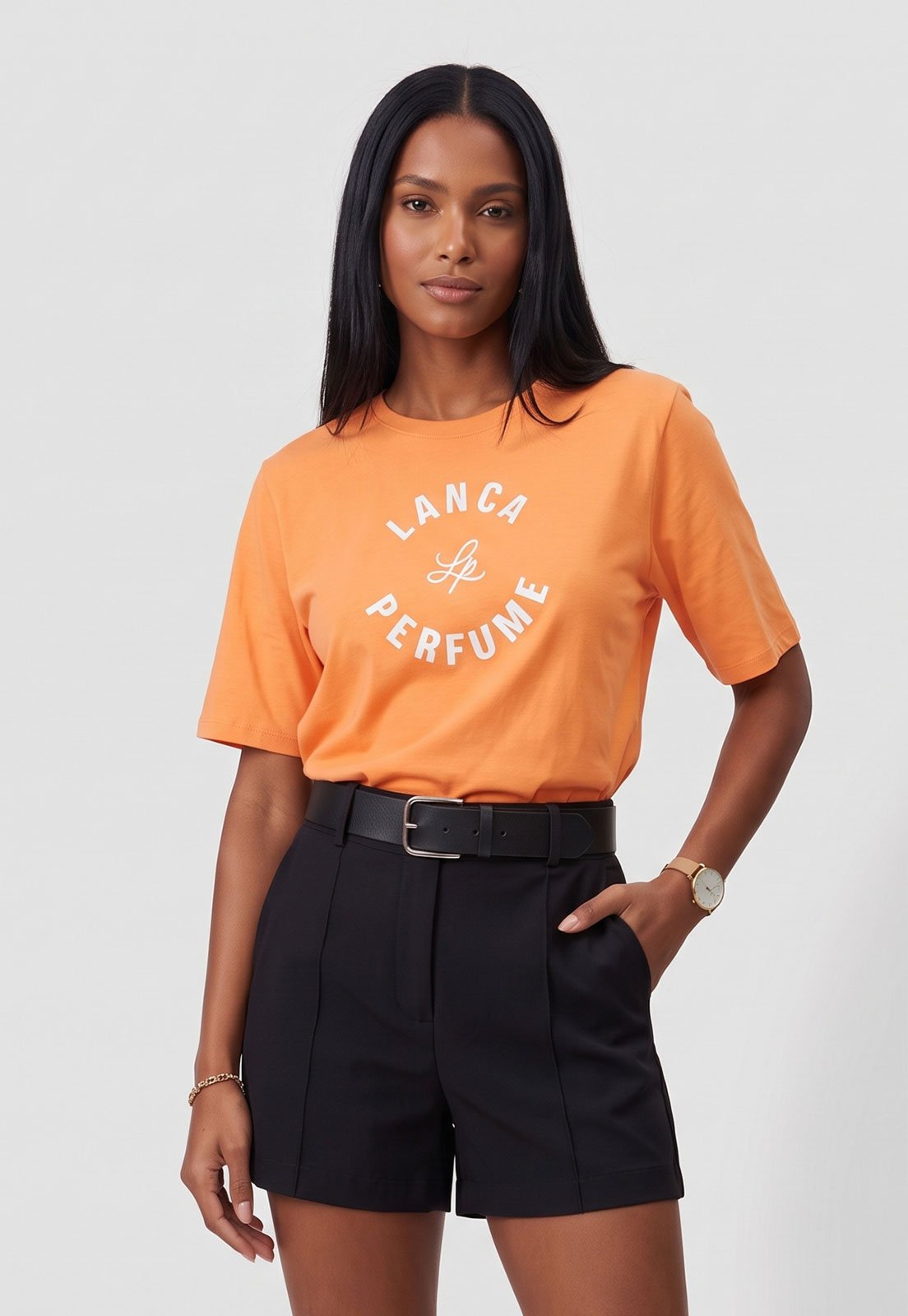 Camiseta Feminina Lança Perfume Estampa Logo Laranja