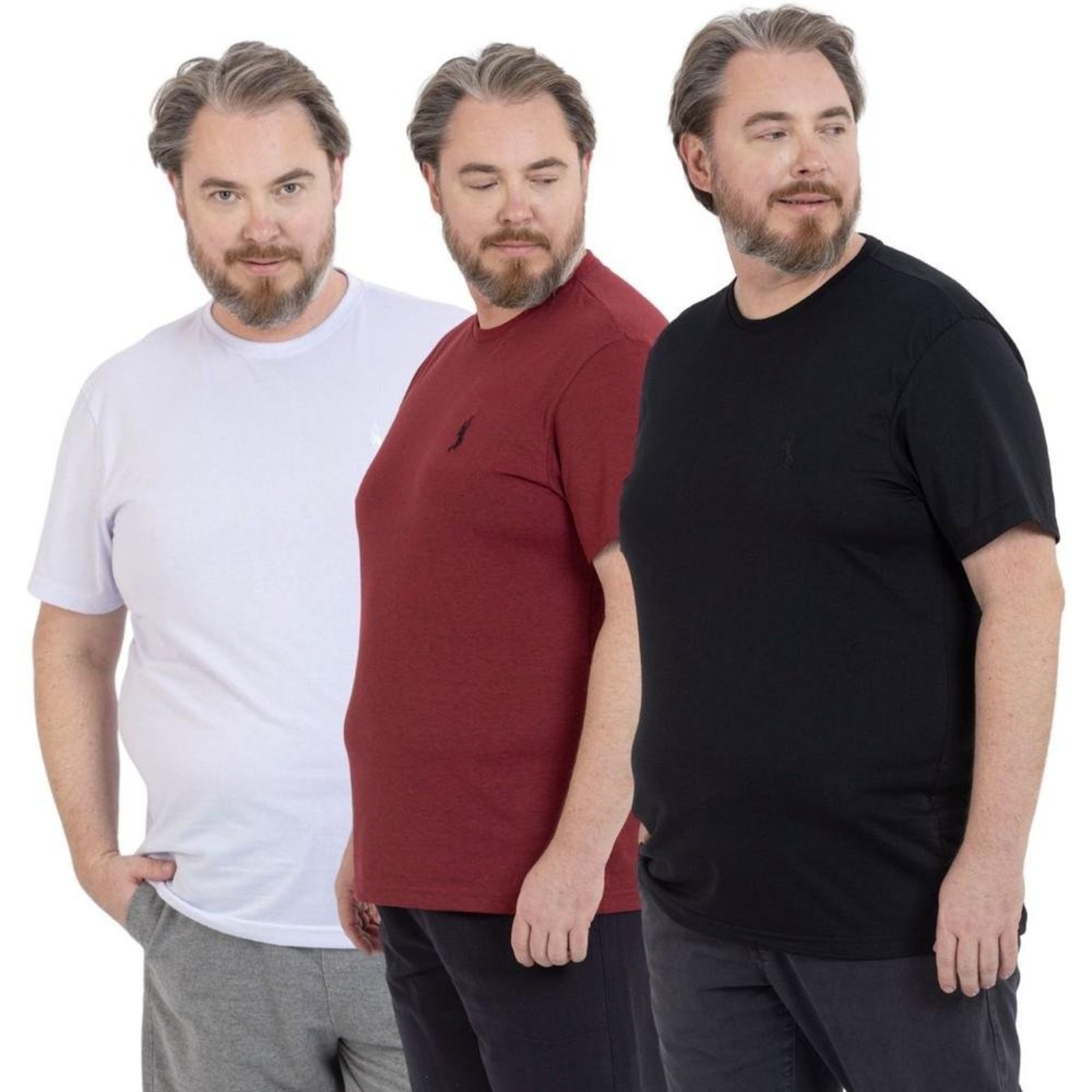 Kit 3 Camiseta Plus Size Básica Casual Masculina Confortável em Malha Leve