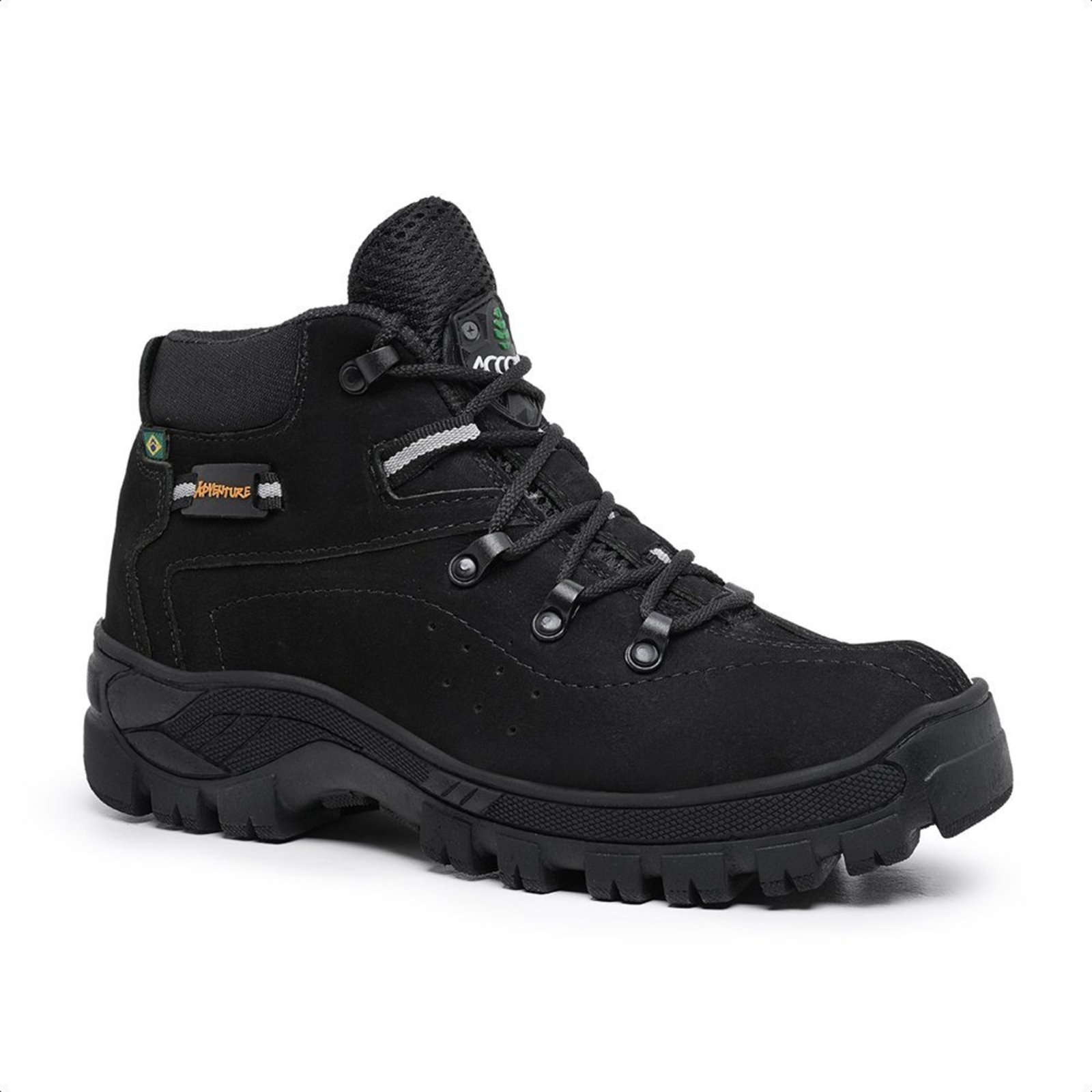 Coturno Adventure Accona Em Couro Preto 100P