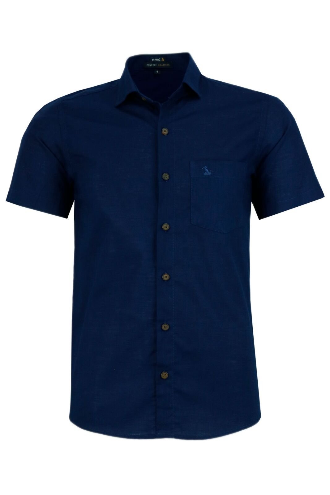 Camisa Social Masculina Amil Mangacurta Comfort Algodão 1740