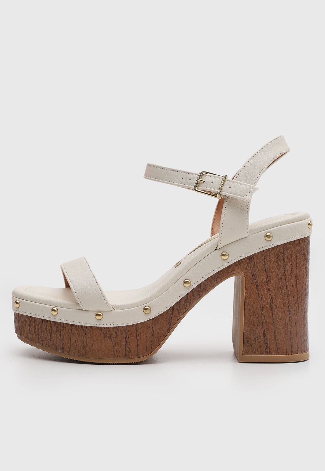 Sandália Feminina Vizzano Salto Grosso Tachas Off-White