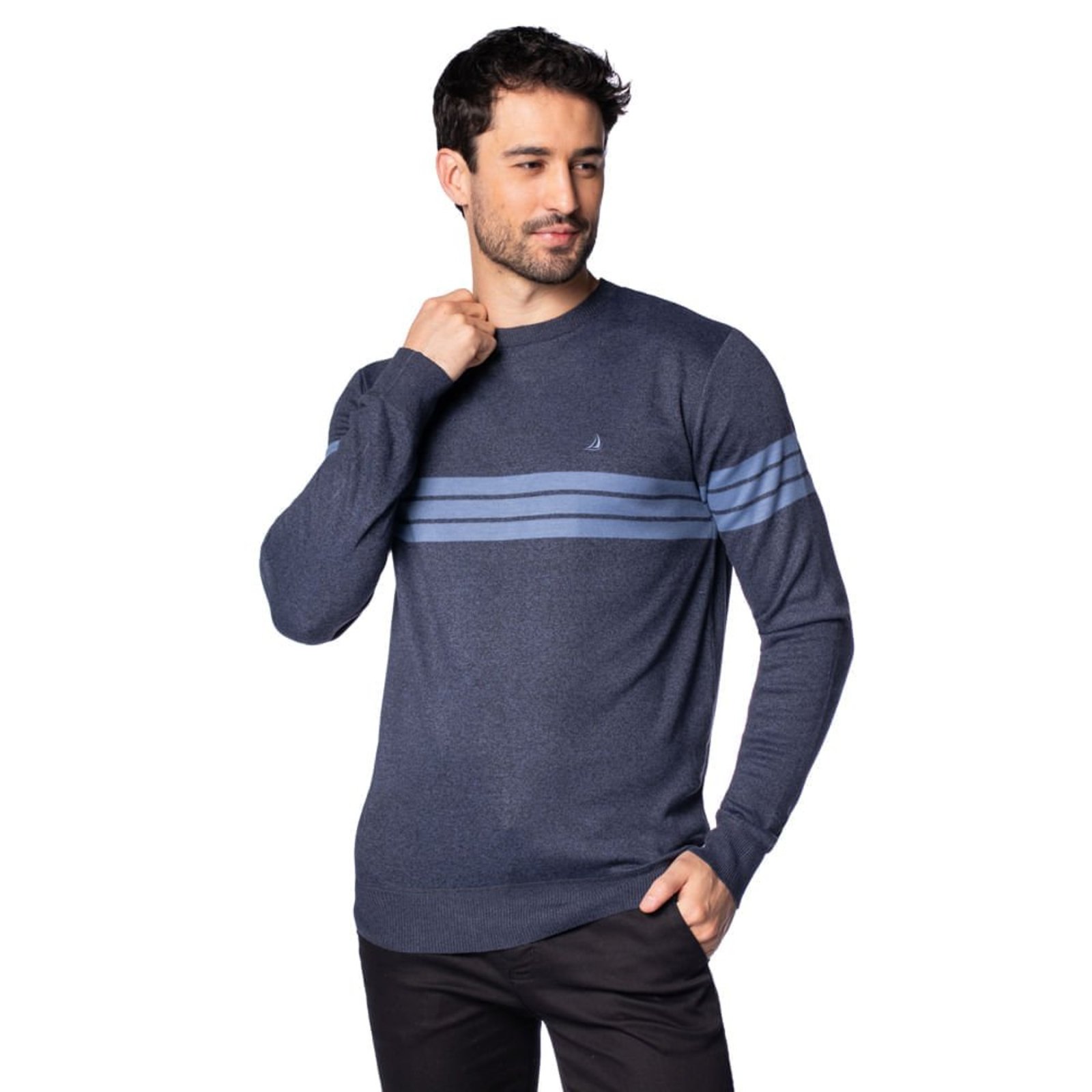 Suéter Masculino John Sailor Tricot Marinho/Azul Claro