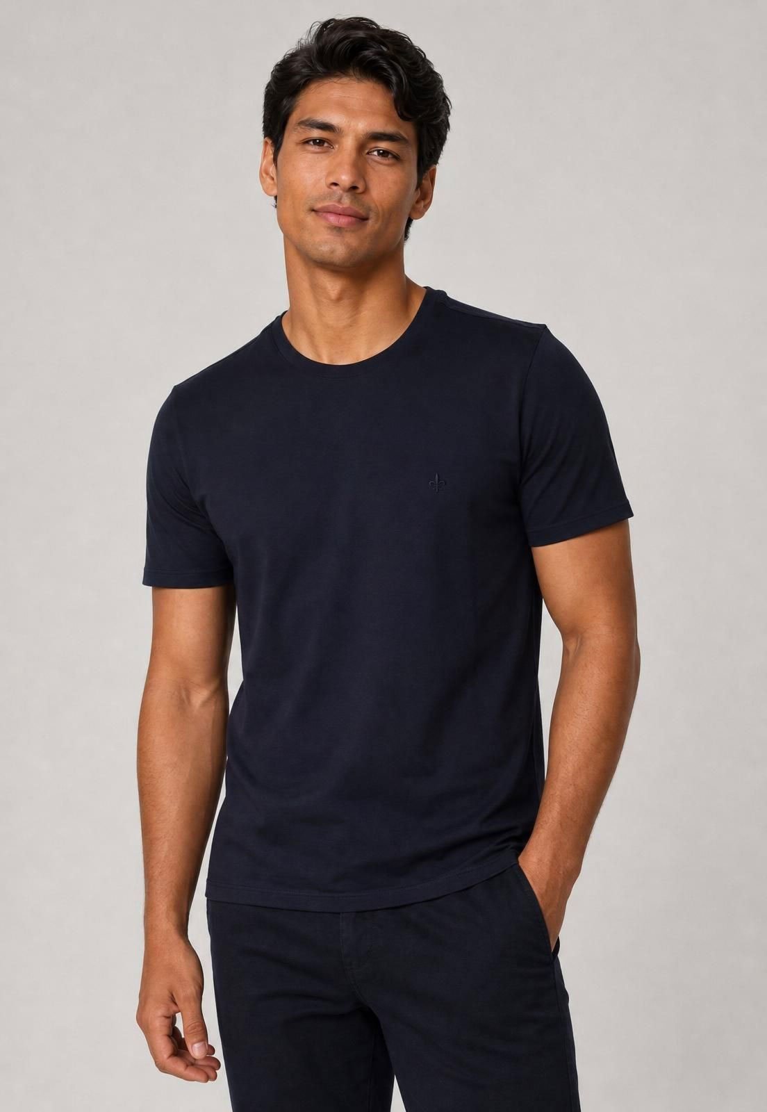 Camiseta Masculina Dudalina Gola Redonda Azul Escuro