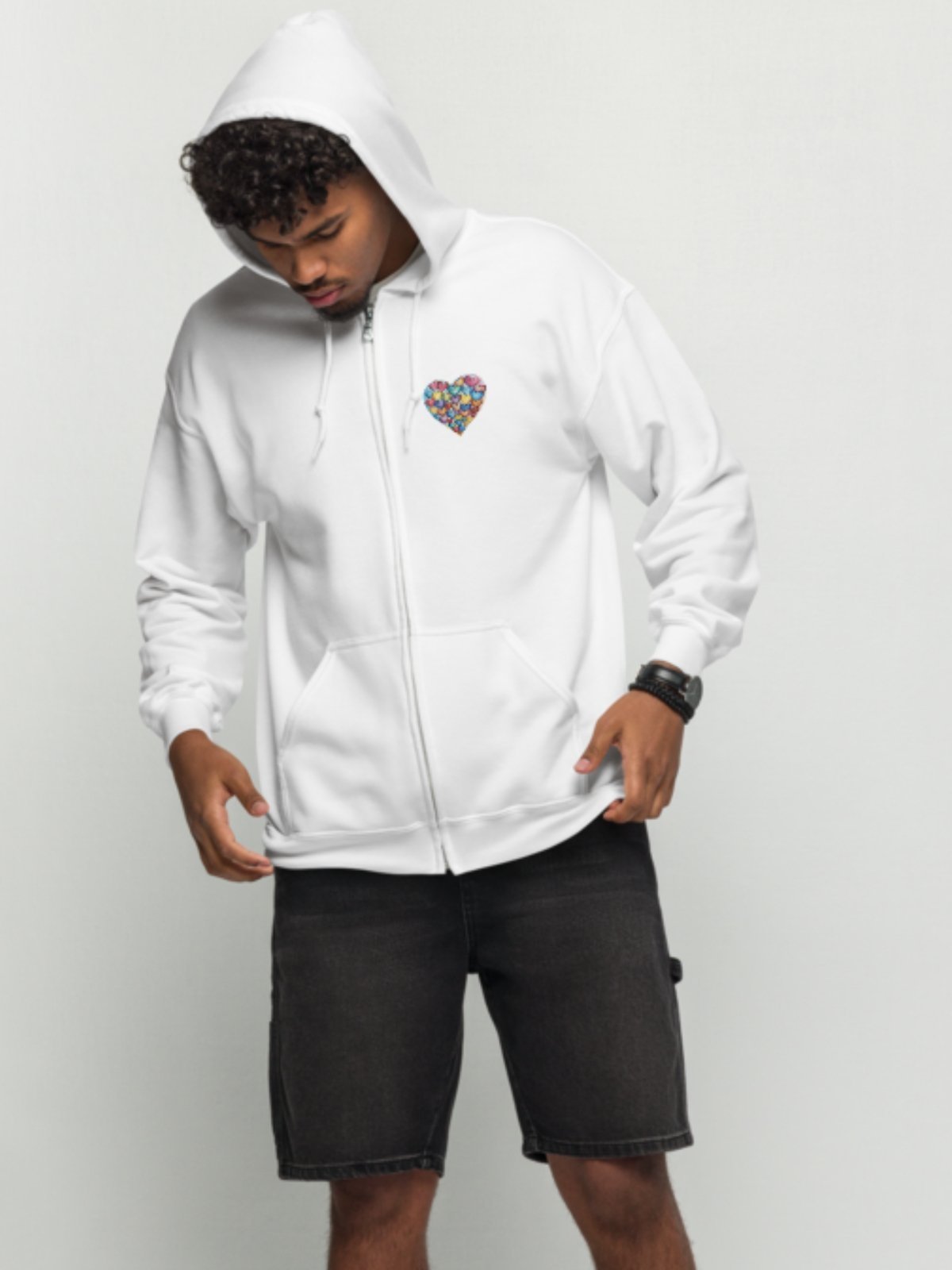 Moletom Flanelado Feminino Aberto ziper Masculino Urbania Moleton Branco Blusa de Frio Lisa Branca estampa coração efeito desenho a mão