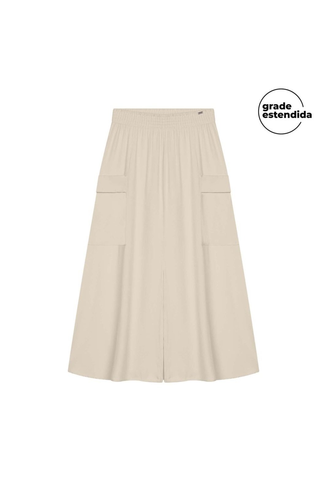 Saia Midi Feminina Bolsos Lapela Marialícia Bege
