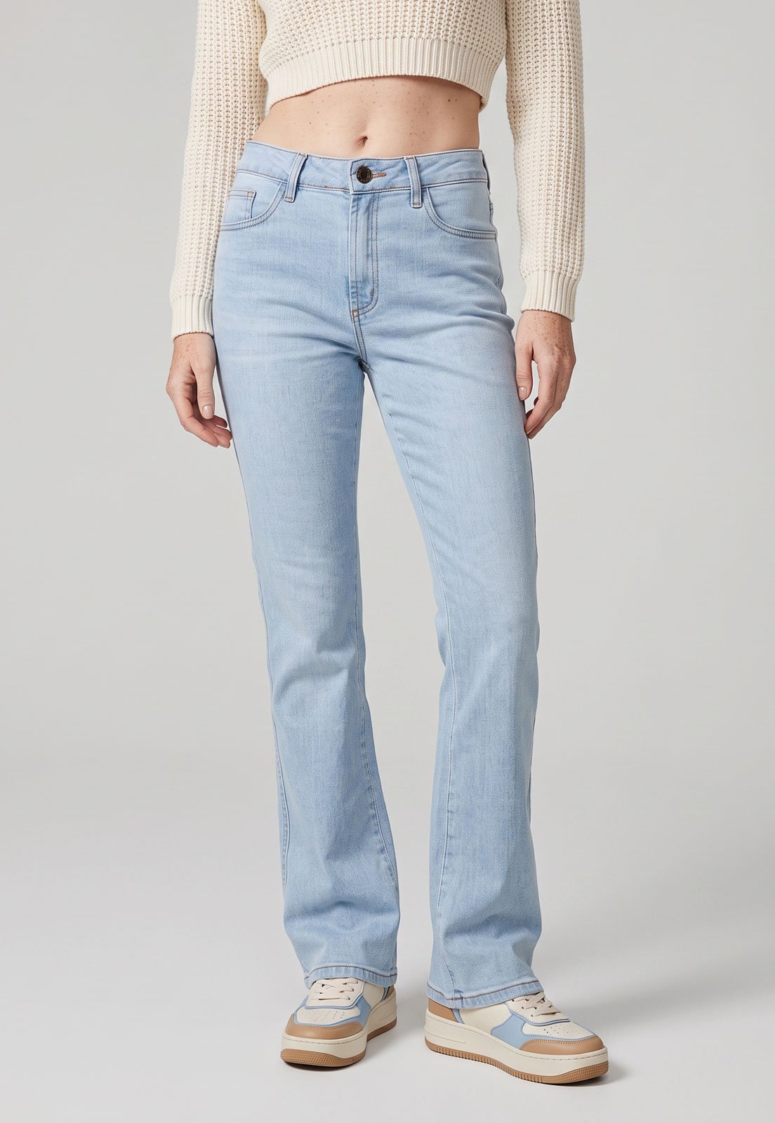 Calça Feminina Lança Perfume Boot Cut Hera Cintura Alta Azul Claro