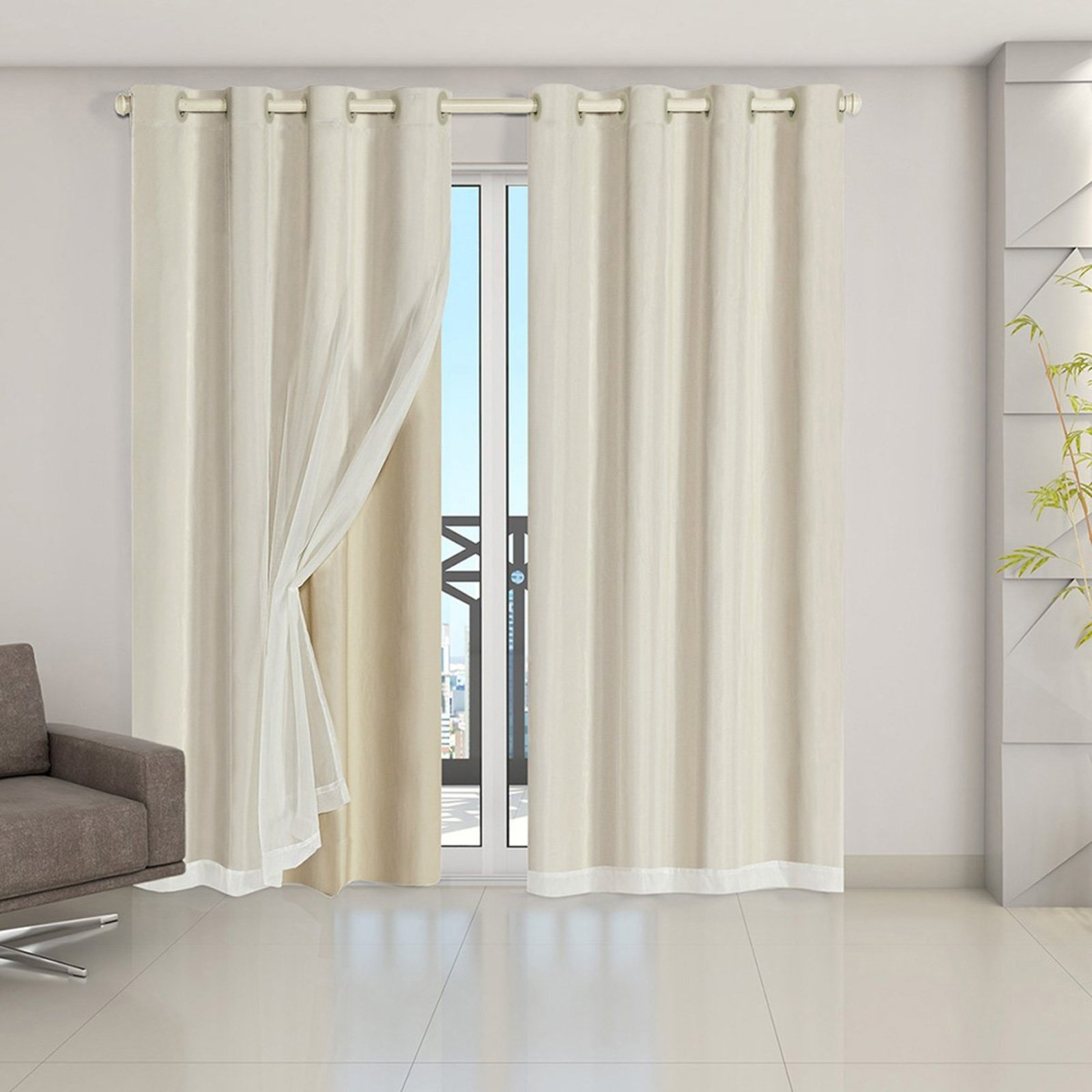 Cortina Daily Varão 2M Blackout PVC Com Voil 2,80mx2,30m Sala Quarto Bege