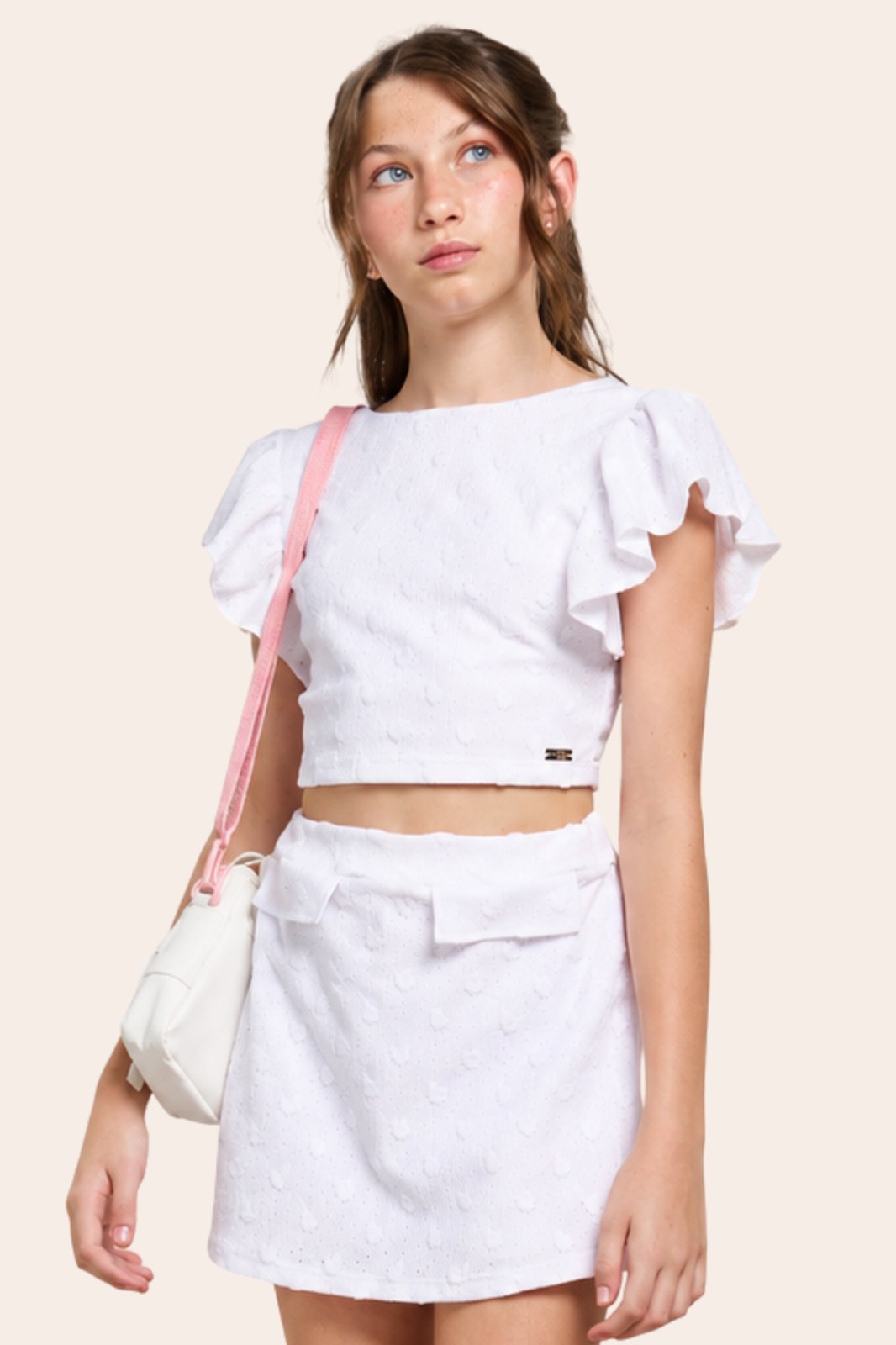 Infantil - Shorts Saia Juvenil Menina Branco com Lapelas