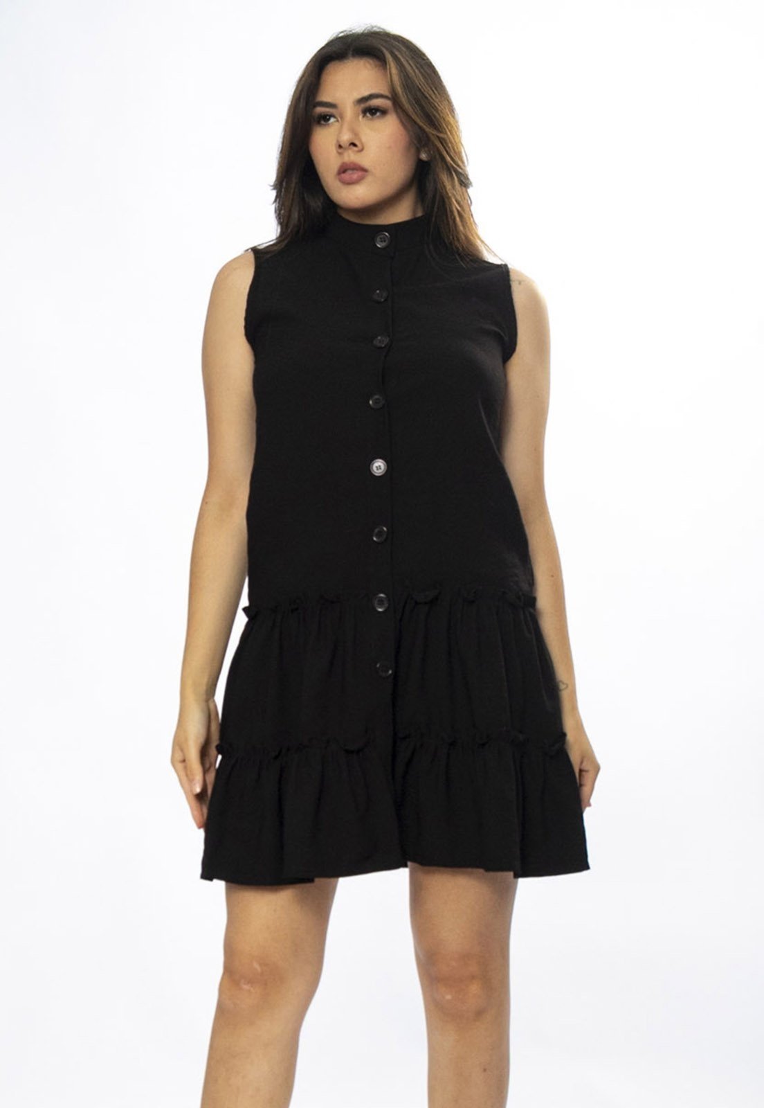 Vestido Curto Amazônia Vital Babado Preto
