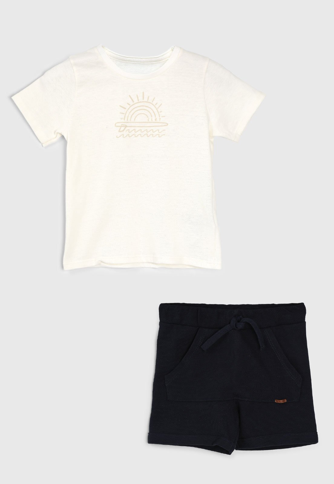 Conjunto Curto Colorittá Camiseta Estampa Sol e Short Azul Marinho