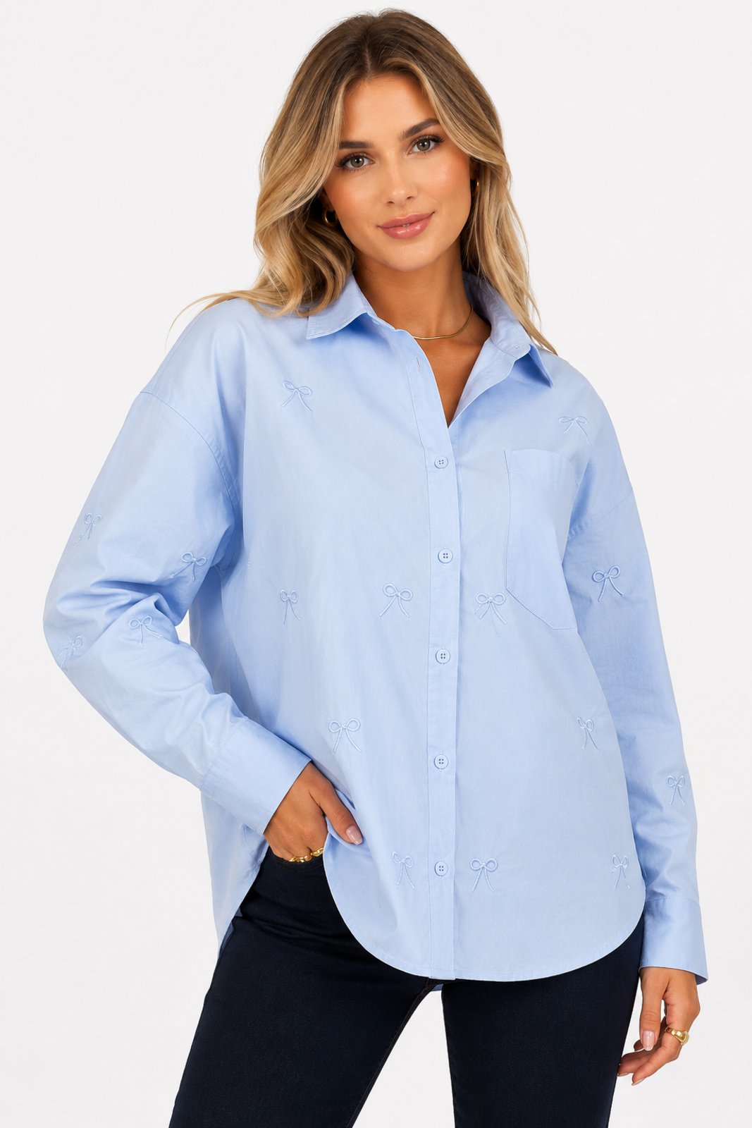Blusa Social D Bell Outlet Fashion Laços Azul