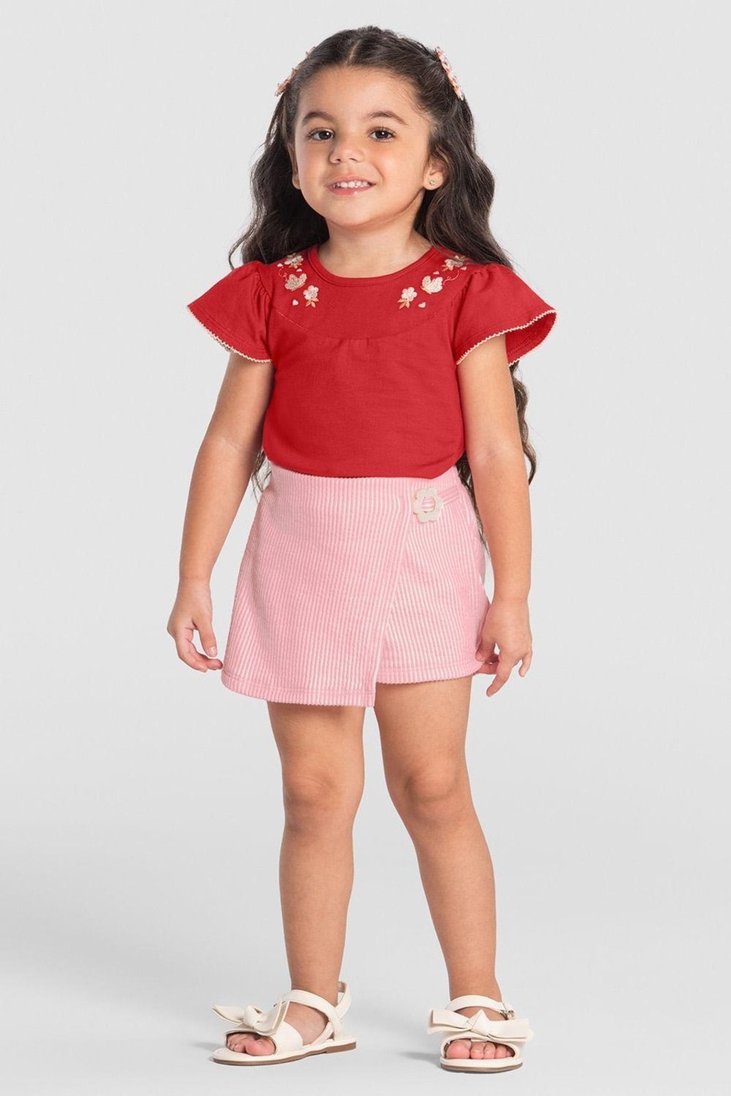 Vista 2 Infantil - Blusa menina com bordado de flores Mundi Brandili vermelho Brandili vermelho
