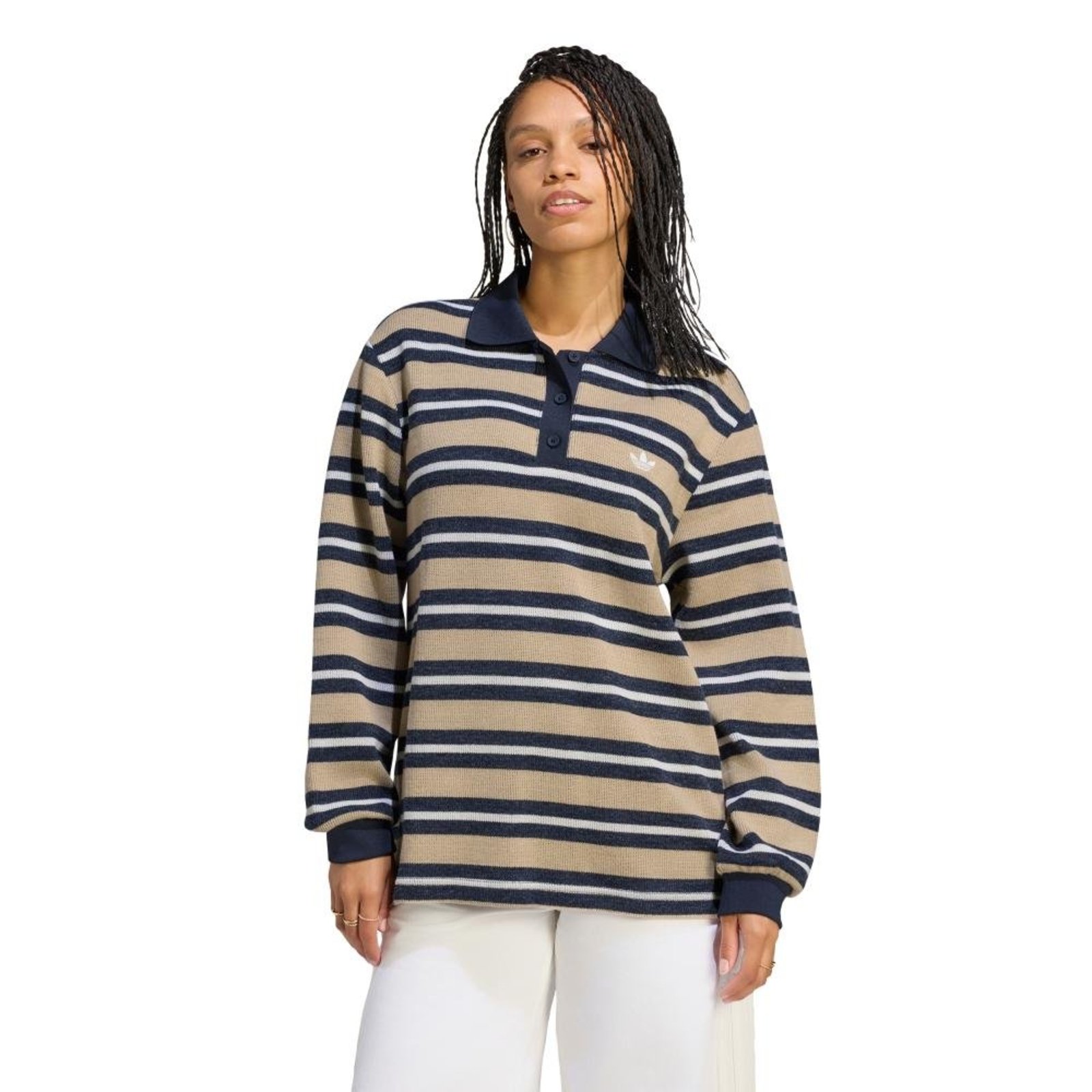 TOP POLO DE MALHA LISTRADA adidas Originals Bege