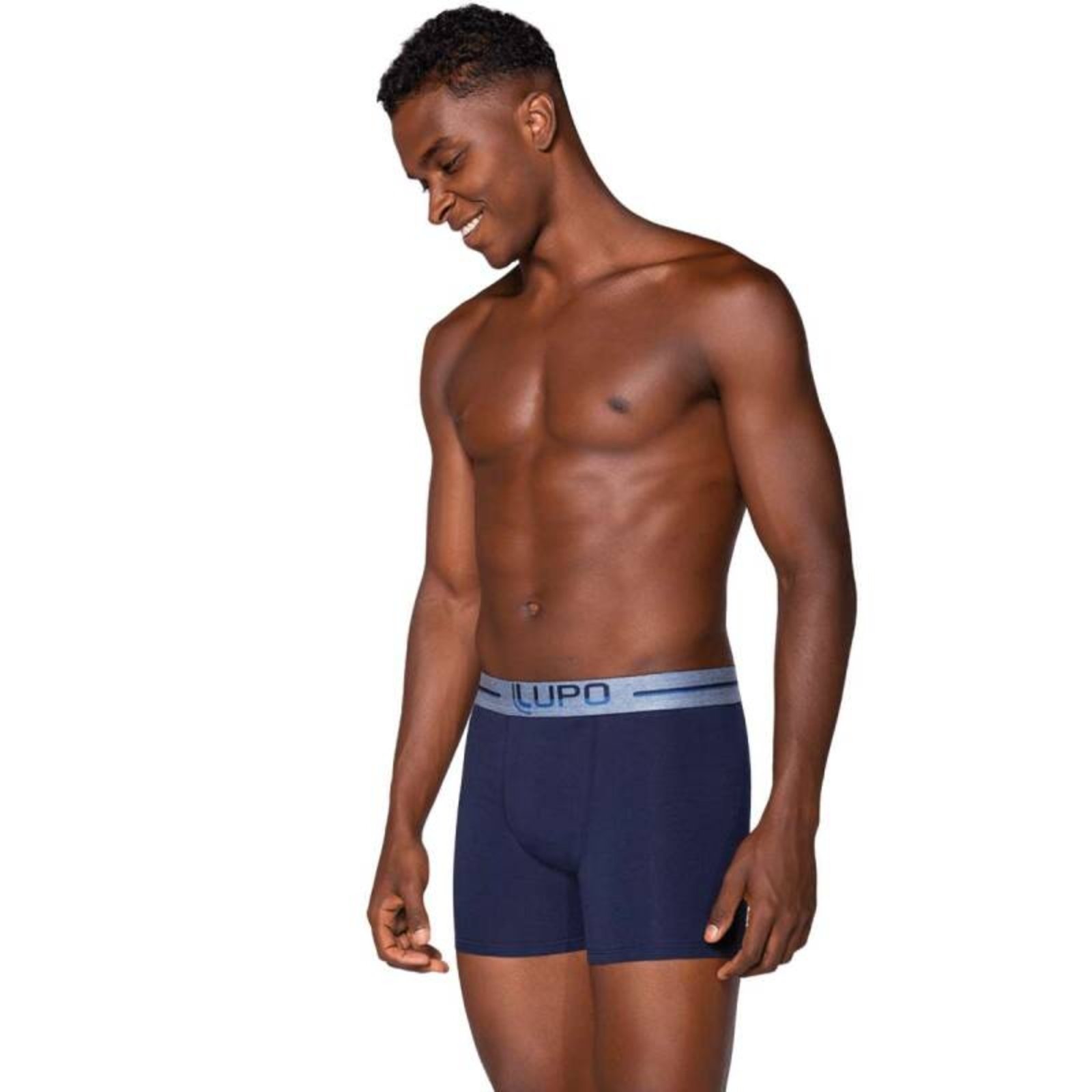 Vista 3 Cueca Lupo Boxer Algodão Cós Double Colors - Masculino azul Lupo azul