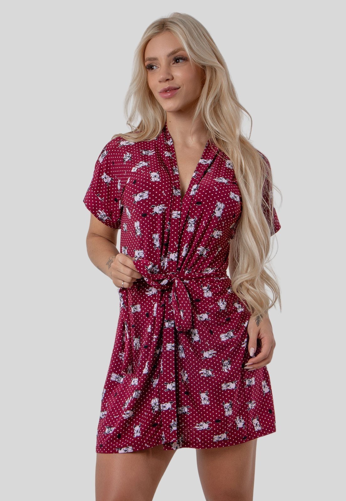 Robe de Liganete Estampado com Faixa Estampas Sortidas