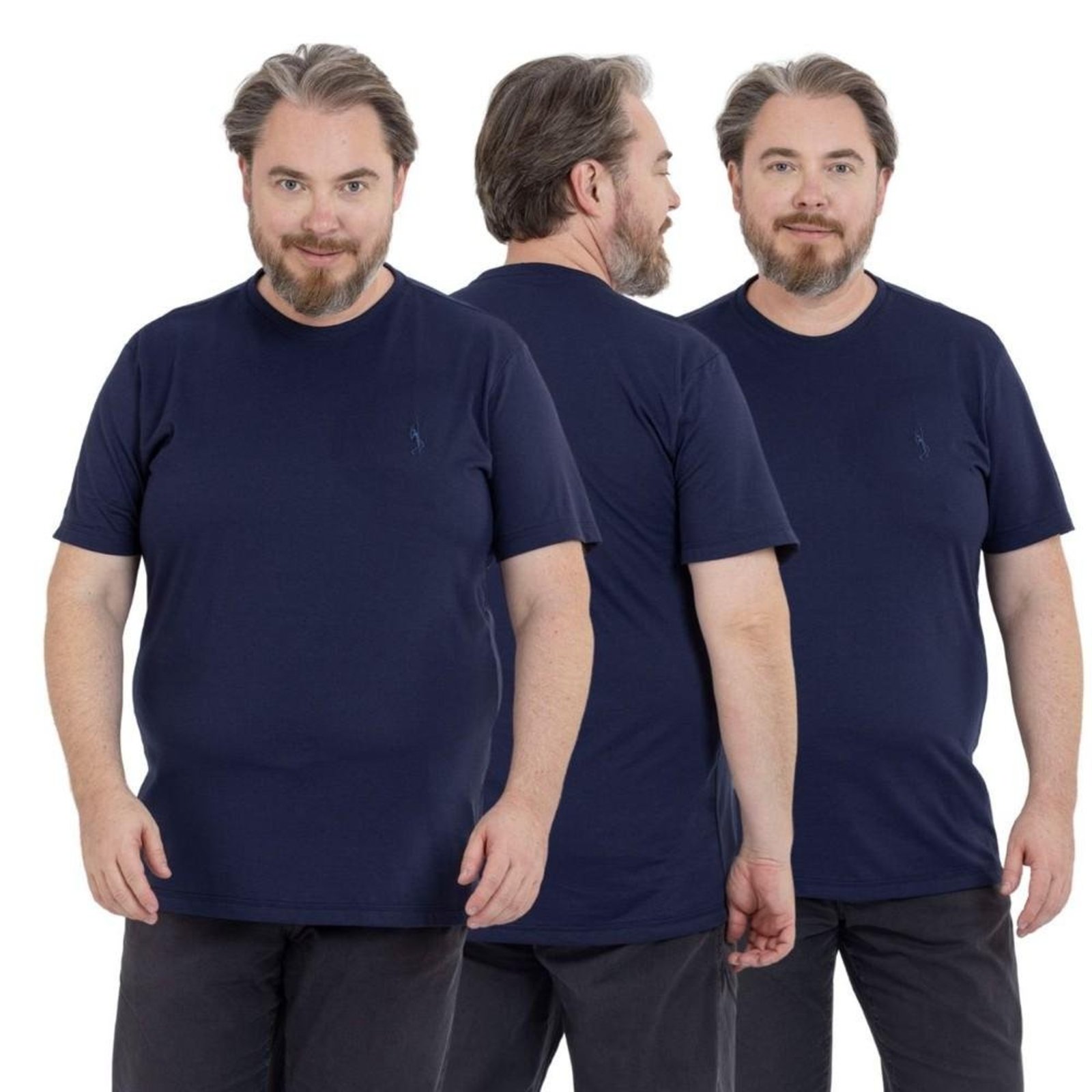 Kit 3 Camiseta Plus Size Básica Casual Masculina Confortável em Malha Leve