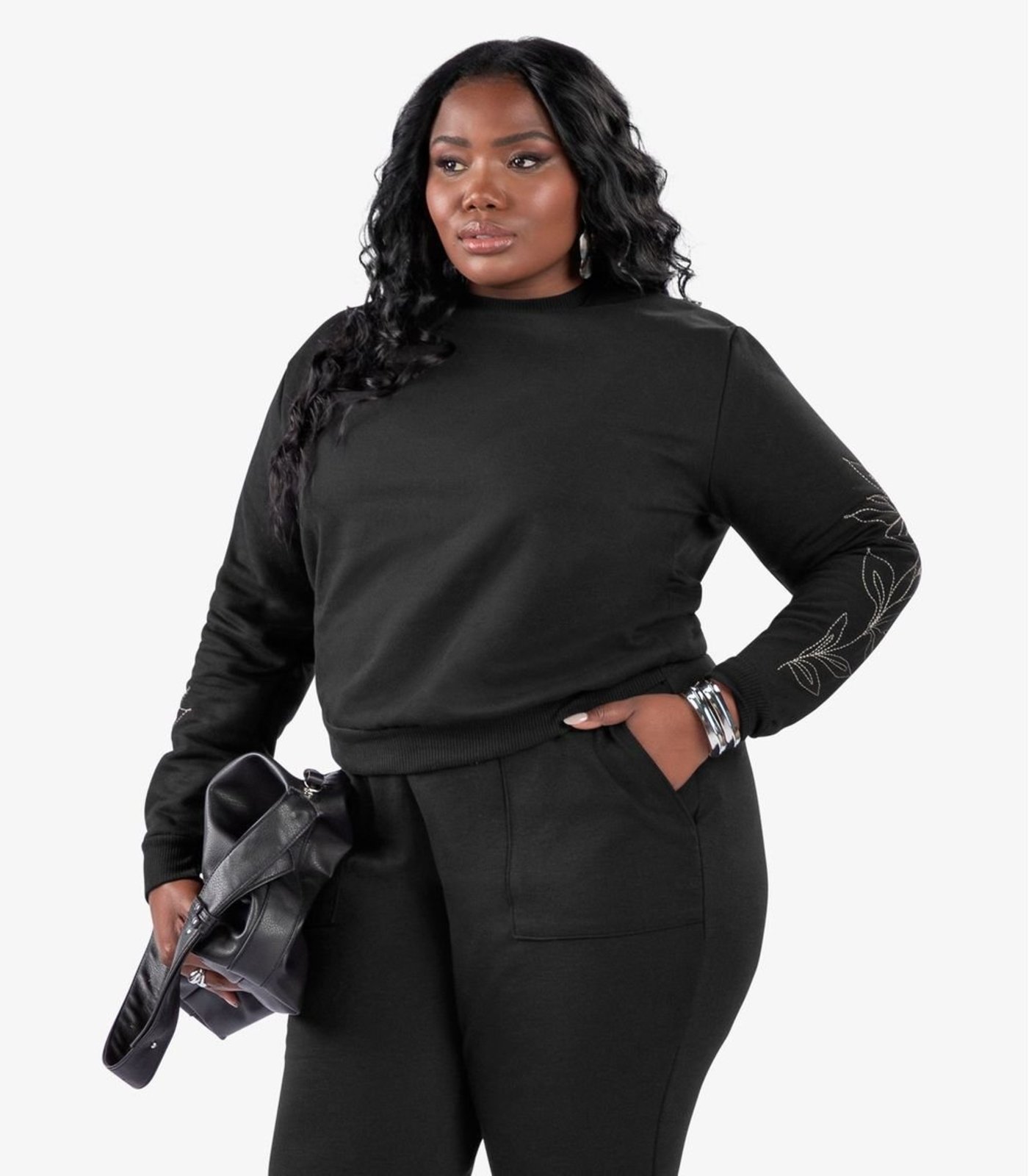 Blusão Moletom Feminino Plus Size Secret Glam Preto