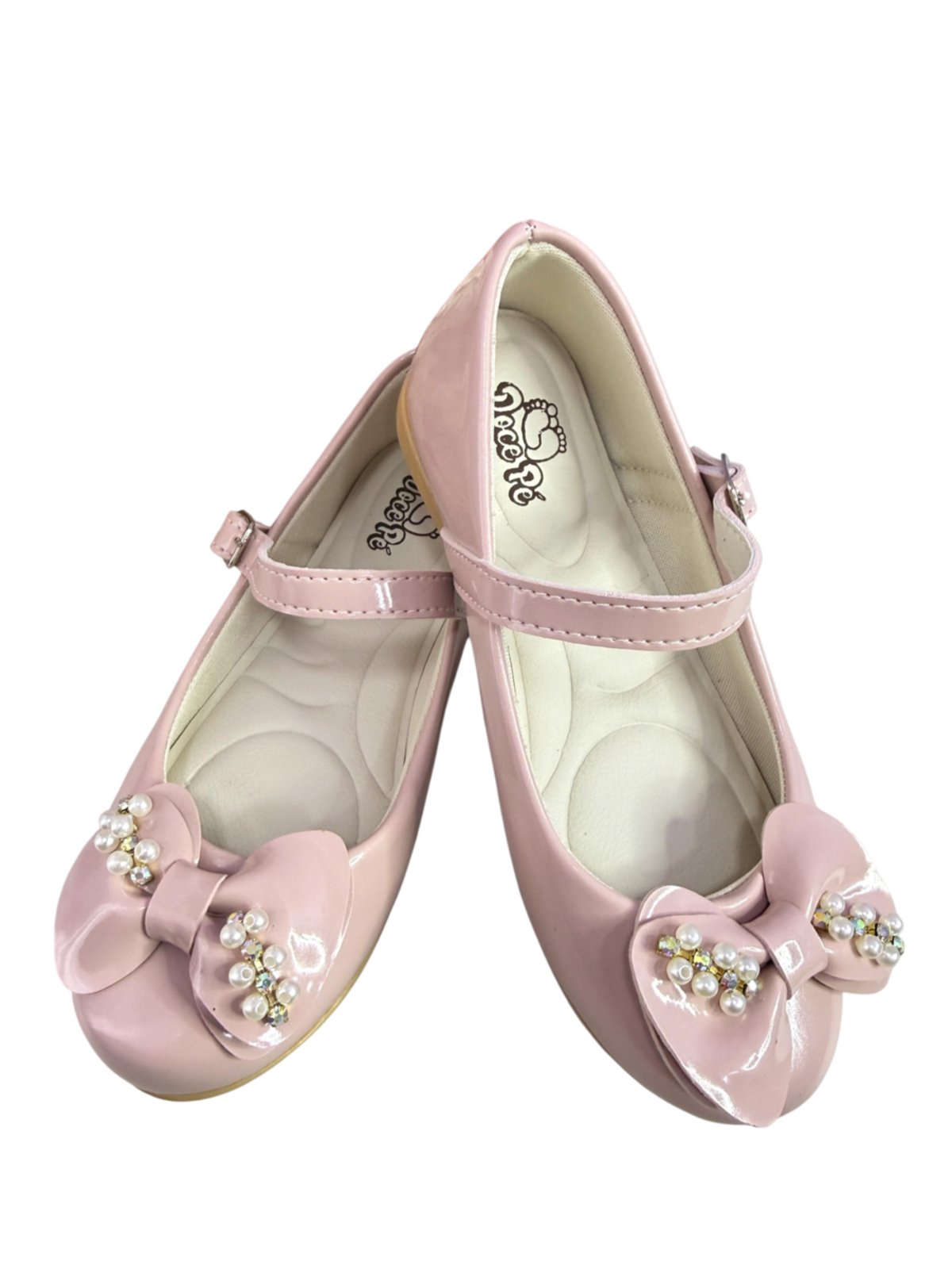 Infantil - Sapato Verniz Menina Sapatilha Sapatinho Rosa Nude Pérolas Brilho Festa Social Casual Luxo