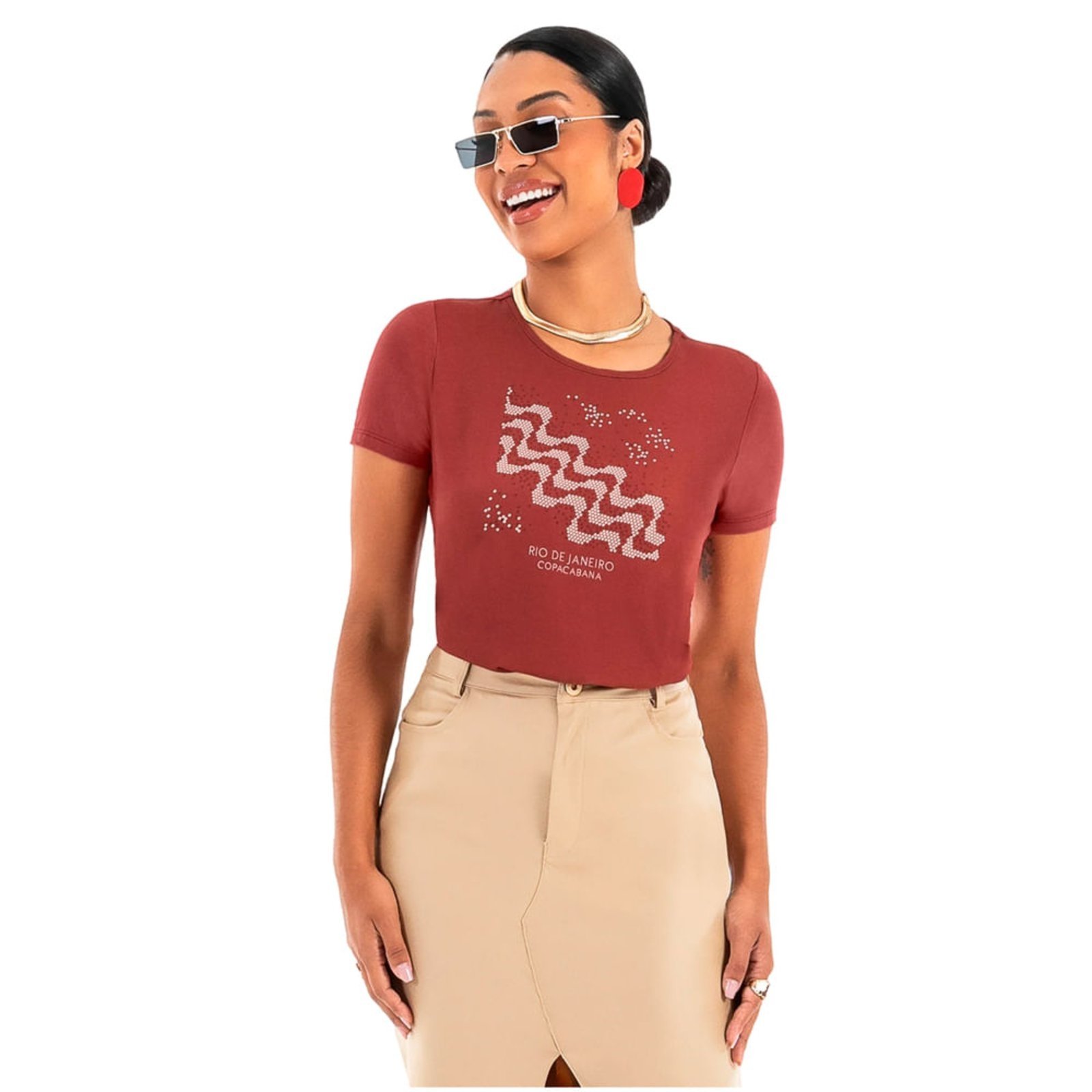 Blusa Feminina Habana Gola Careca Copacabana Marrom Telha