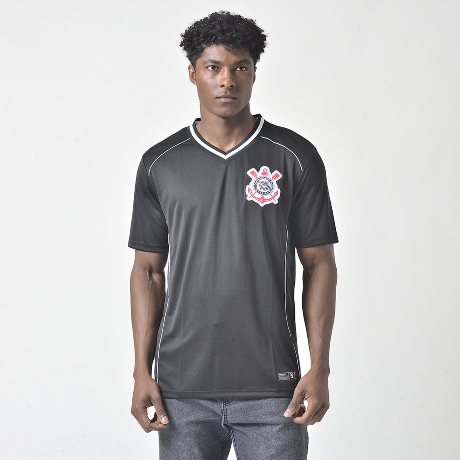 Camisa Corinthians Oficial Licenciada Gola V Preto Empório Alex