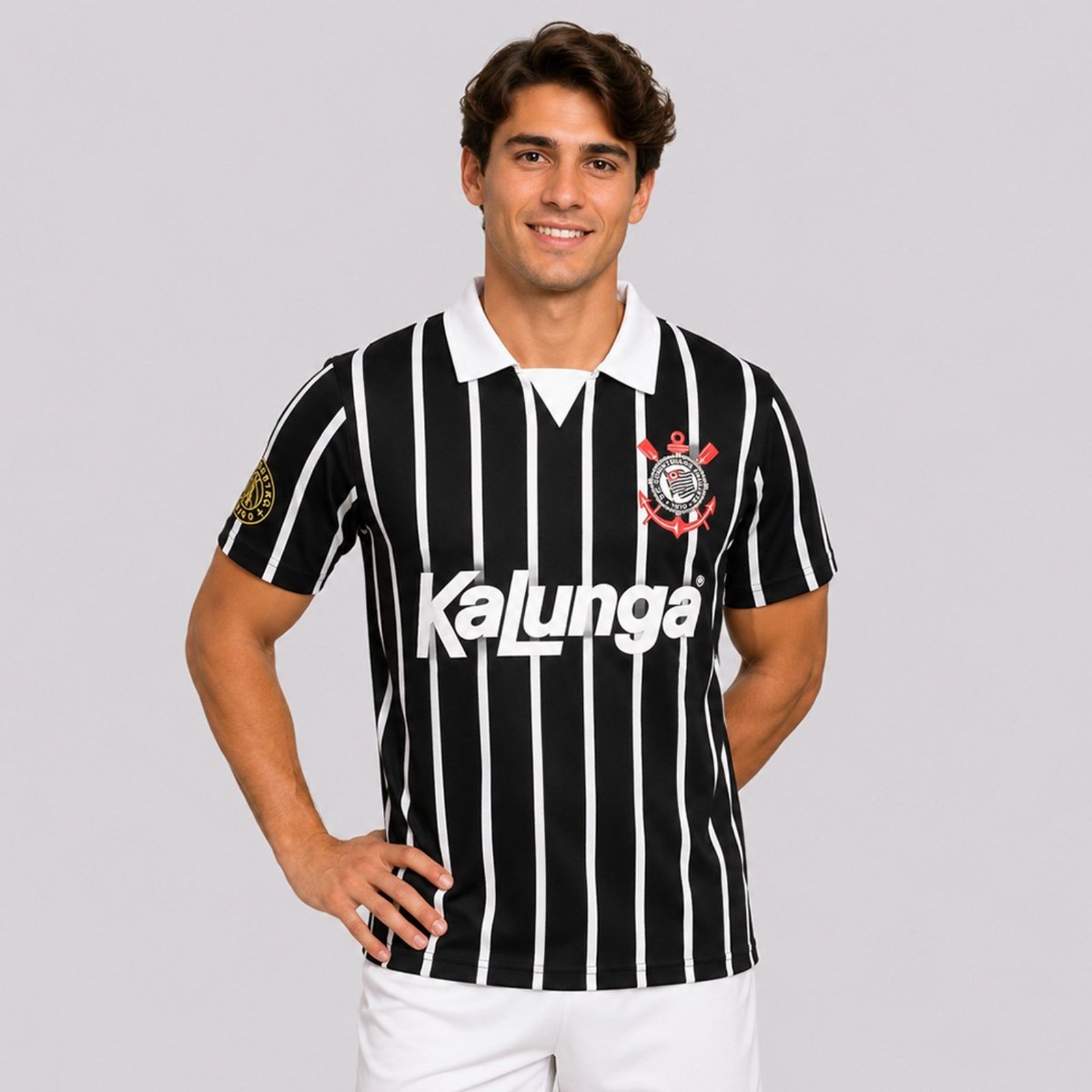 Polo Corinthians Retrô Kalunga N° 10 Preta e Branca