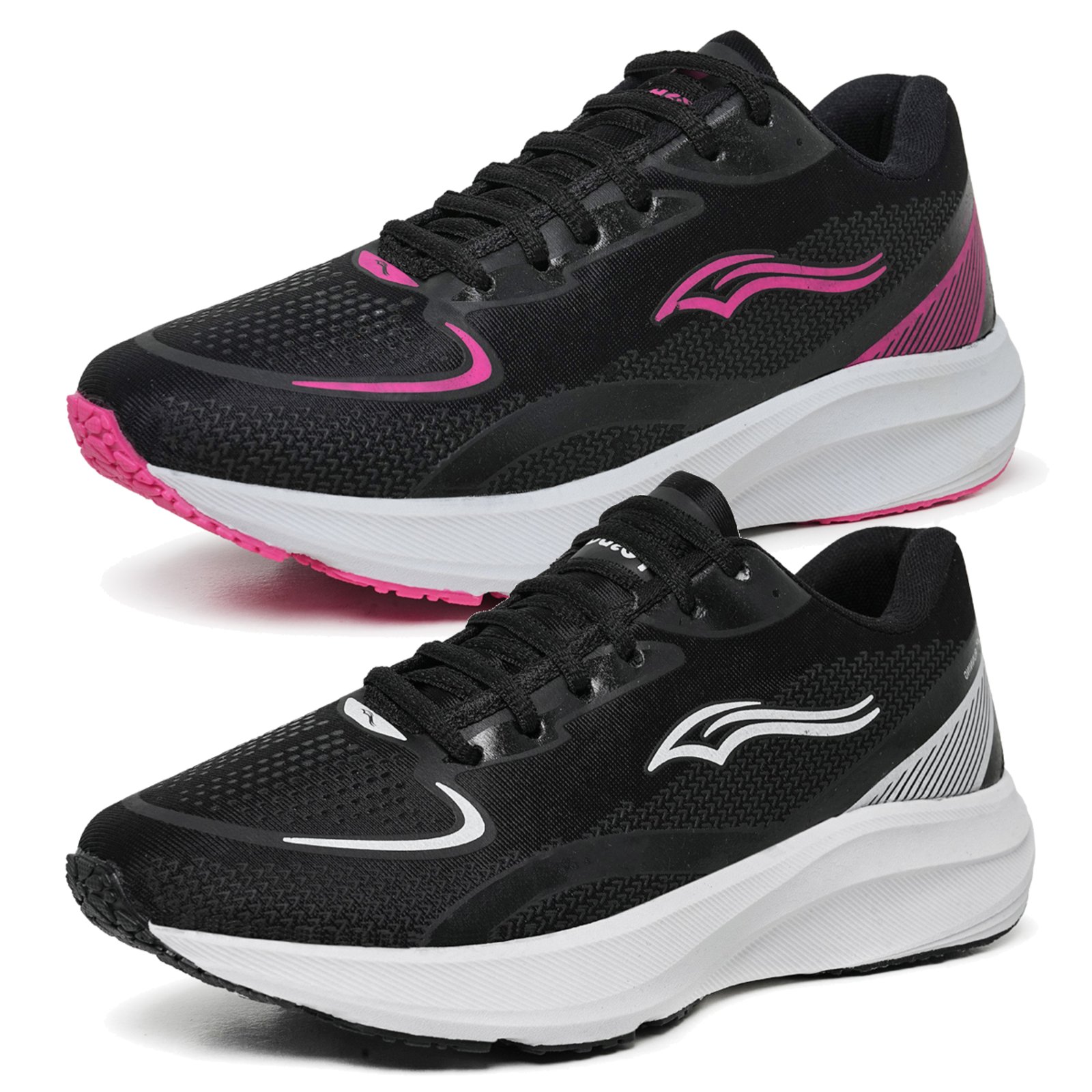 Kit 2 Tênis Feminino Ortopédico de Caminhada Academia Leve Confortável Preto e Preto Pink