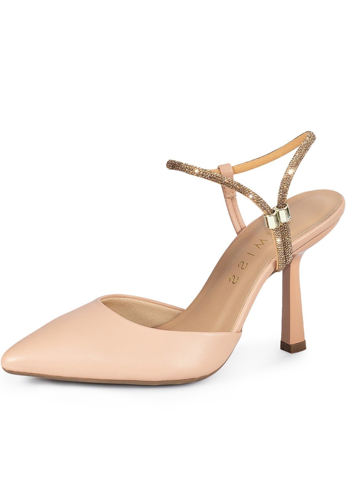 Scarpin Feminino Slingback Lumiss Sapato Salto Fino Strass Brilho Confortável Nude