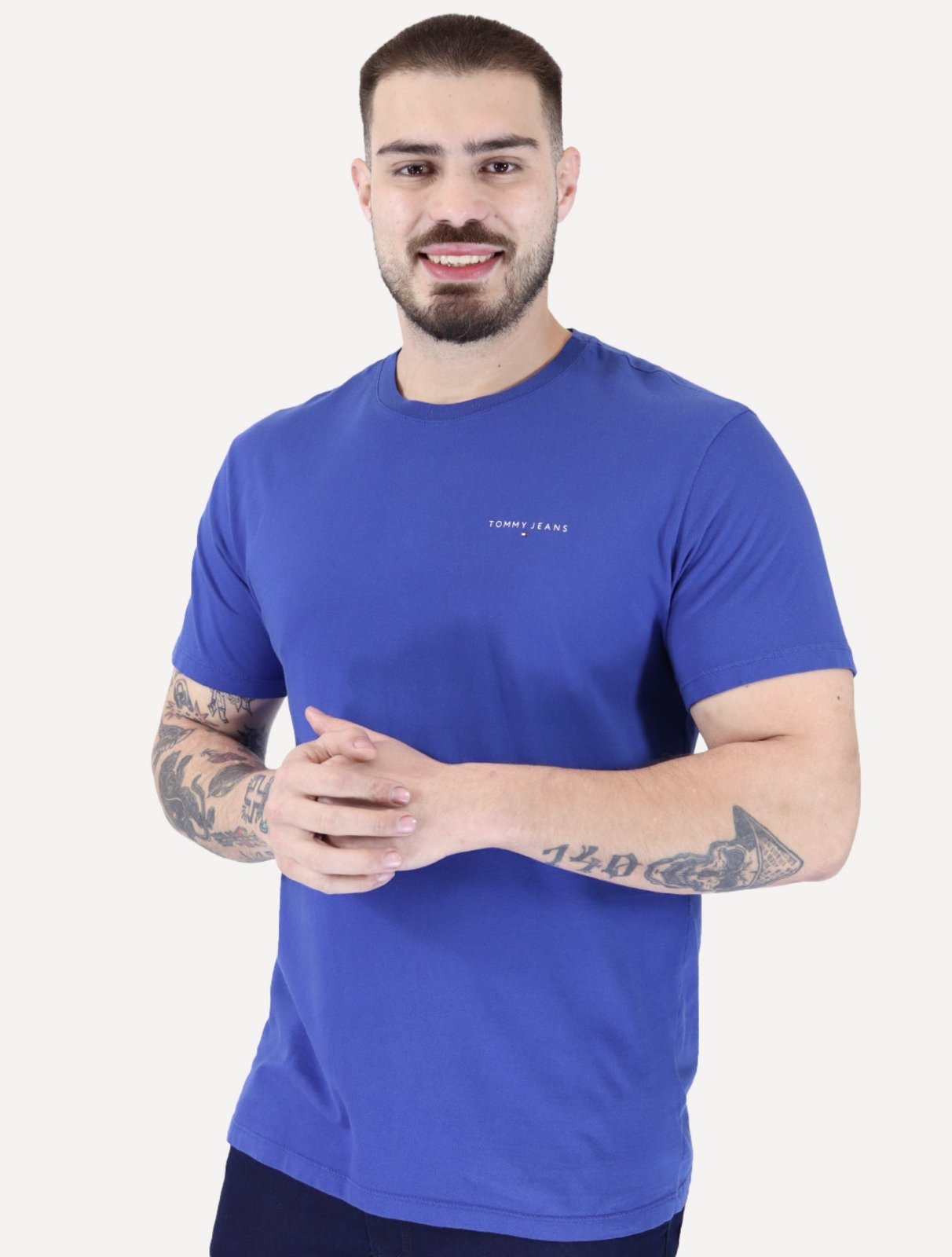 Vista 2 Camiseta Tommy Jeans Masculina Slim Linear Chest Royal azul Tommy Jeans azul