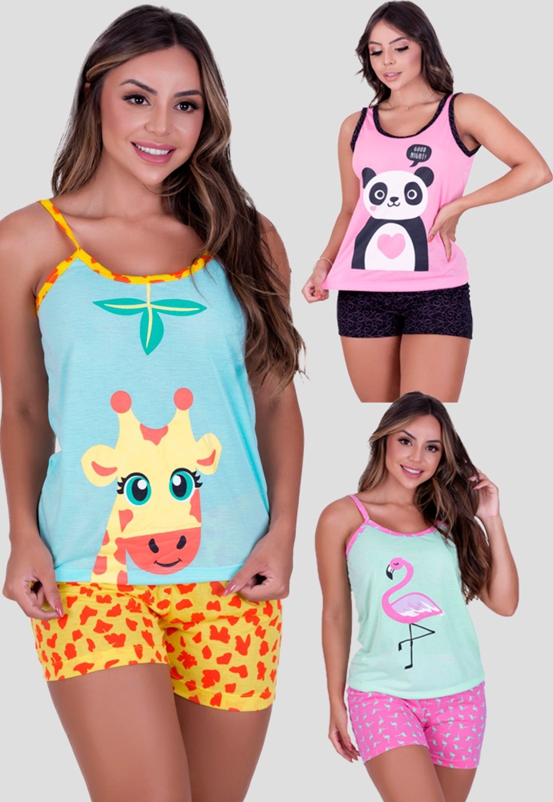 Kit 3 Babydoll Feminino MdMix Pijama Curto Shortdoll