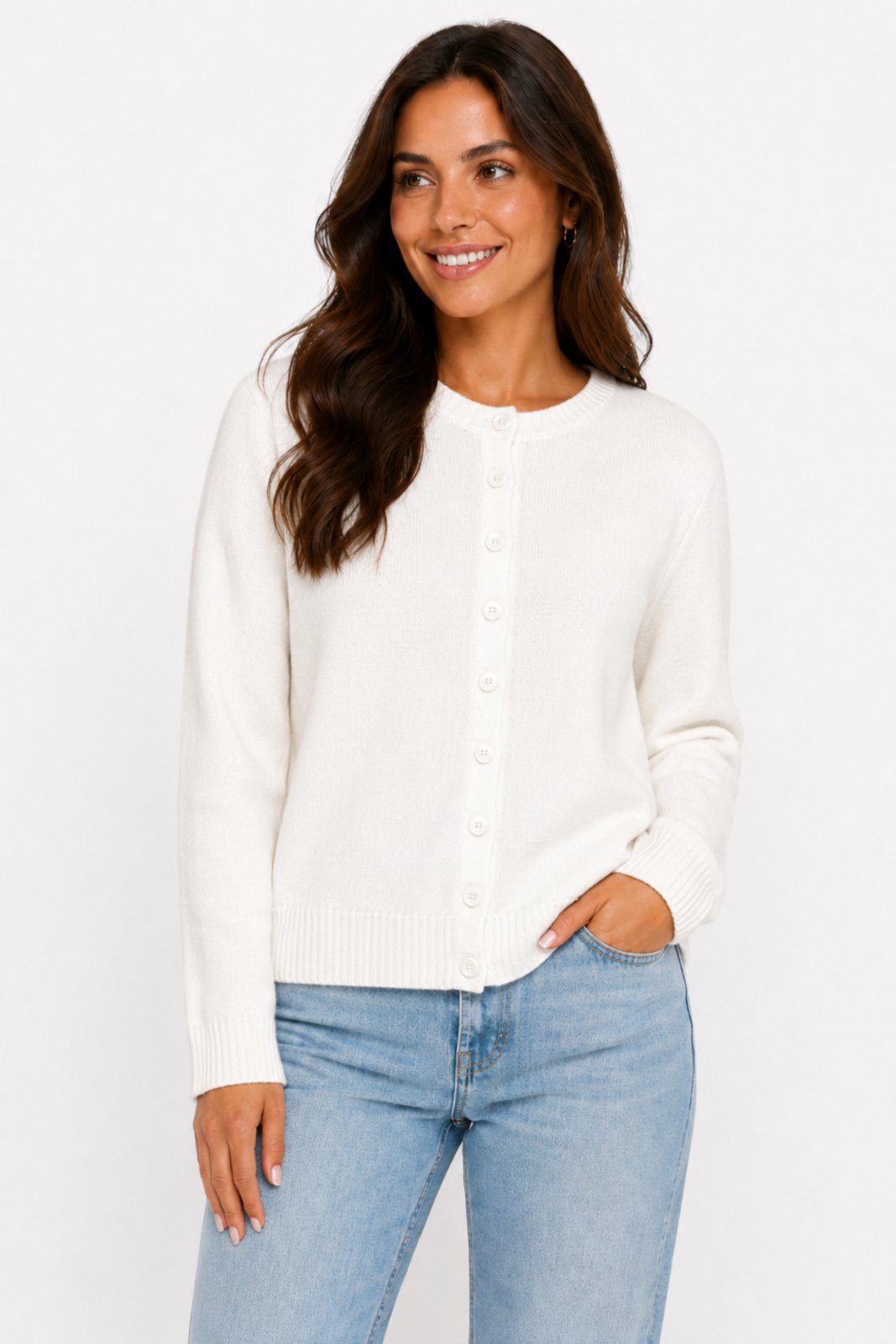Cardigan Tricôt D Bell Outlet Fashion Botões Branco