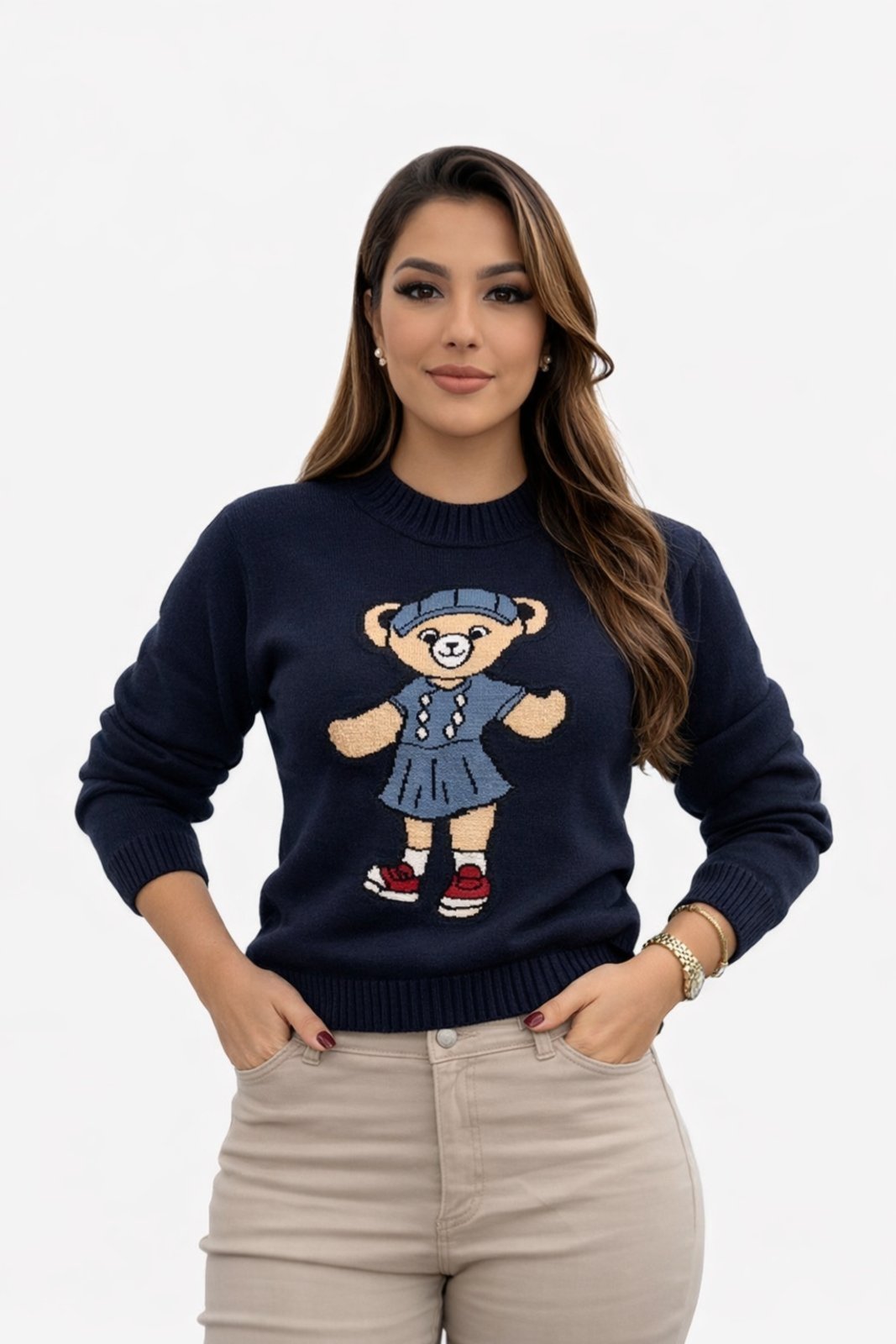 Suéter Tricôt D Bell Outlet Fashion Urso Azul Marinho