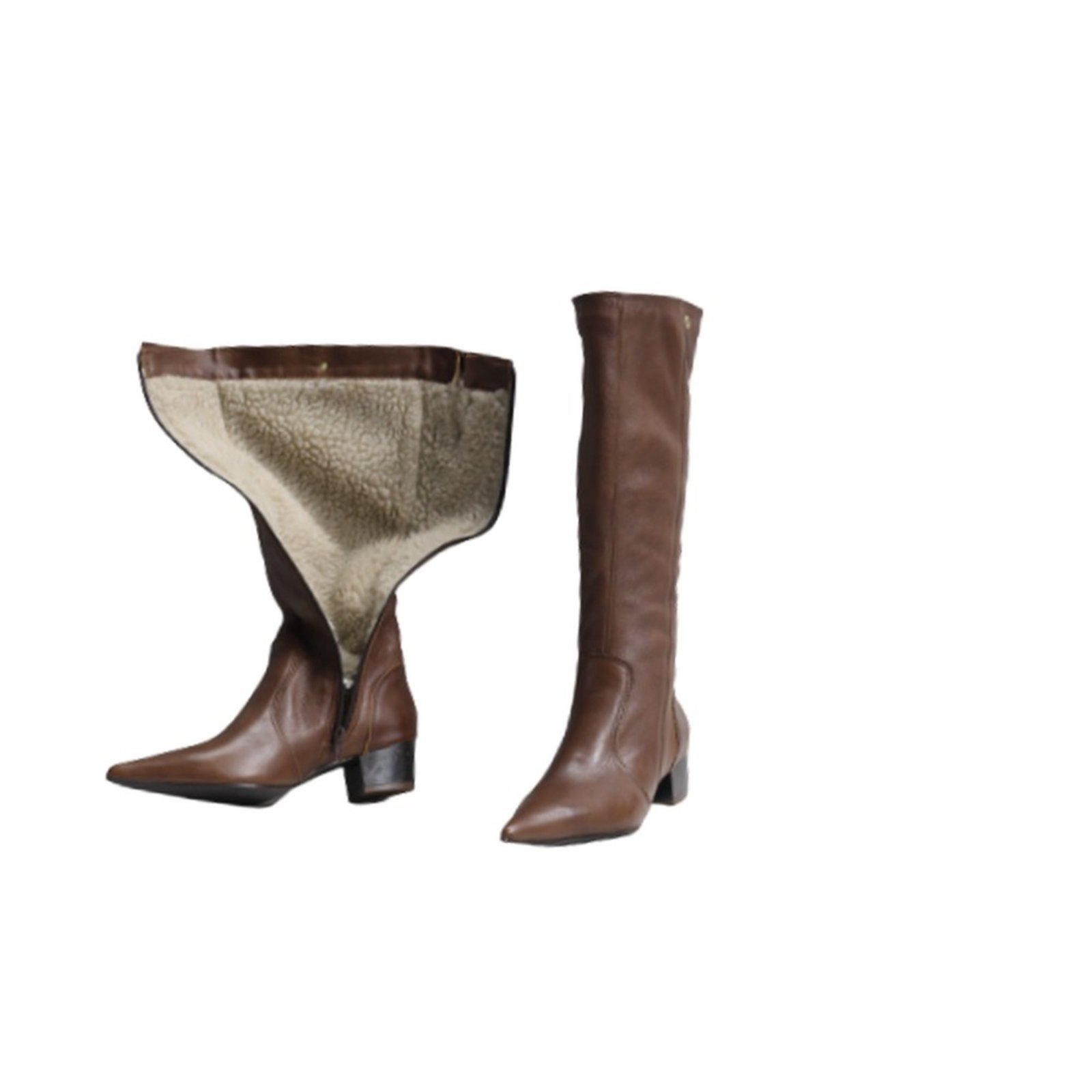 Vista 2 Bota Feminina Lã Sintética Bico Fino Cano Longo Couro Salto 4 Cm Camel Spinelli caramelo Spinelli caramelo
