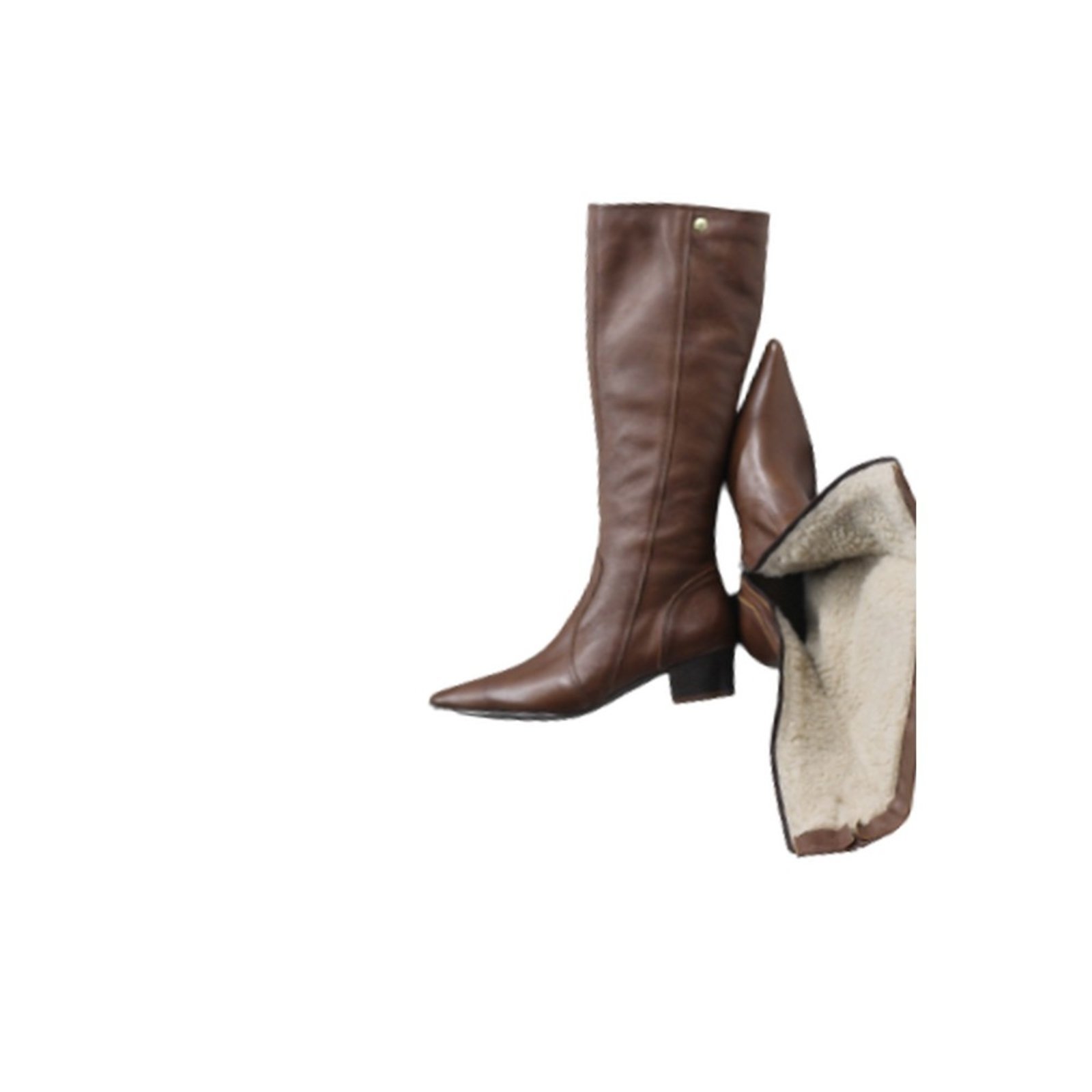 Vista 3 Bota Feminina Lã Sintética Bico Fino Cano Longo Couro Salto 4 Cm Camel Spinelli caramelo Spinelli caramelo