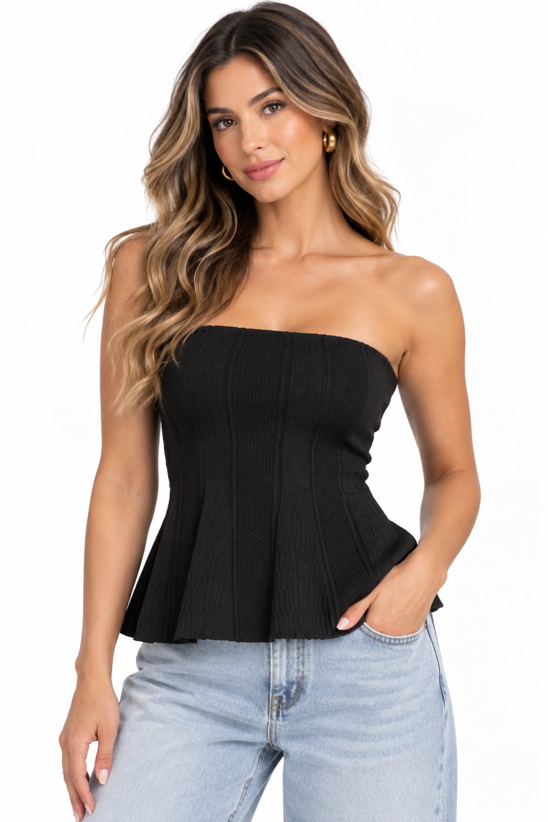 Blusa Tricot Modal D Bell Outlet Fashion Sem Alças Preto