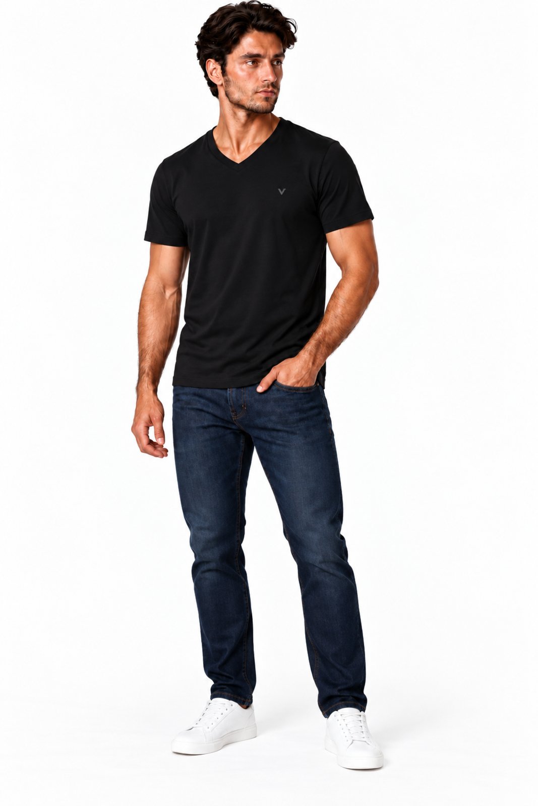 Camiseta Masculina D Bell Outlet Fashion Gola V em Algodão com Elastano Preto