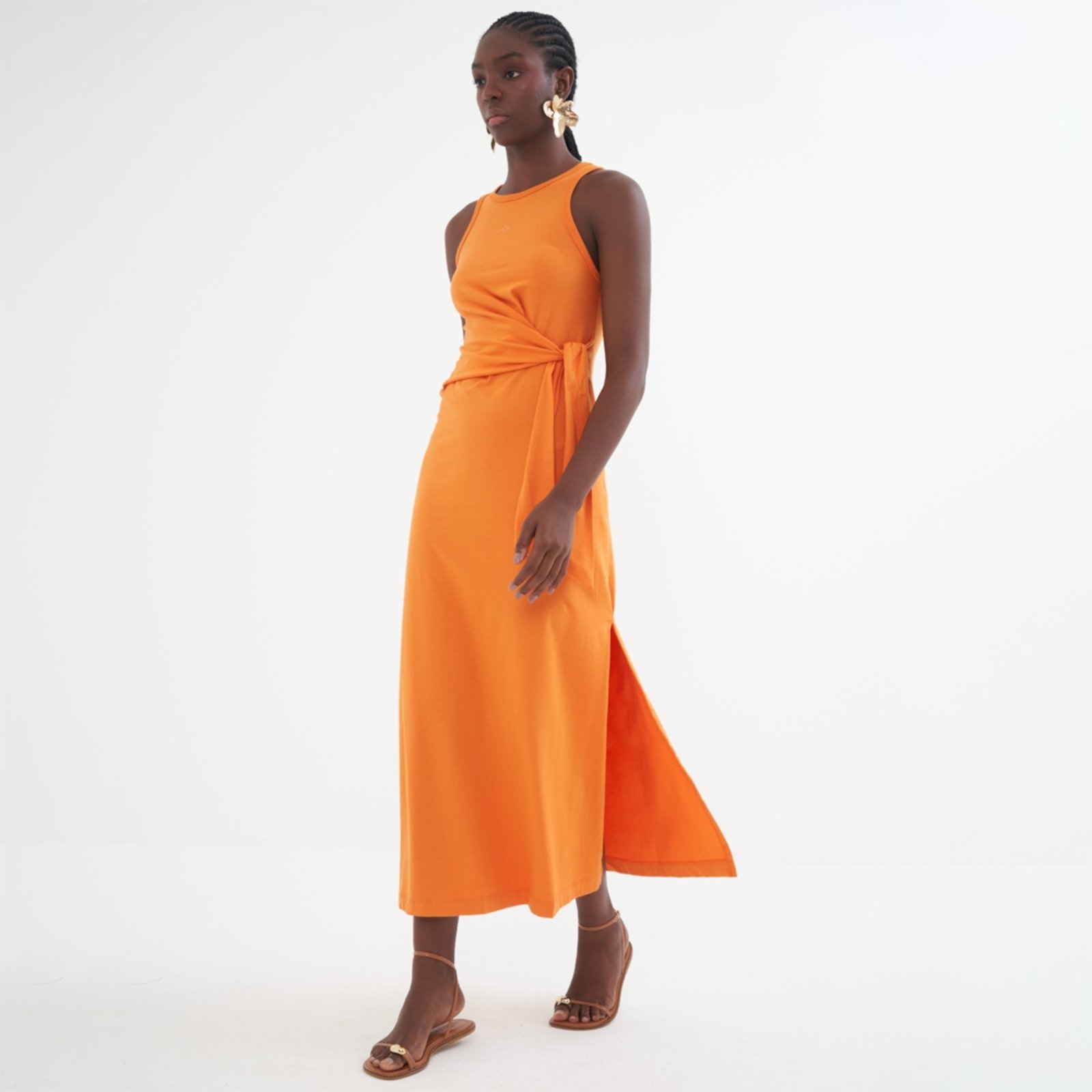 Vestido Super Mid Colcci Faixa Pr26 Laranja Pitanga Feminino