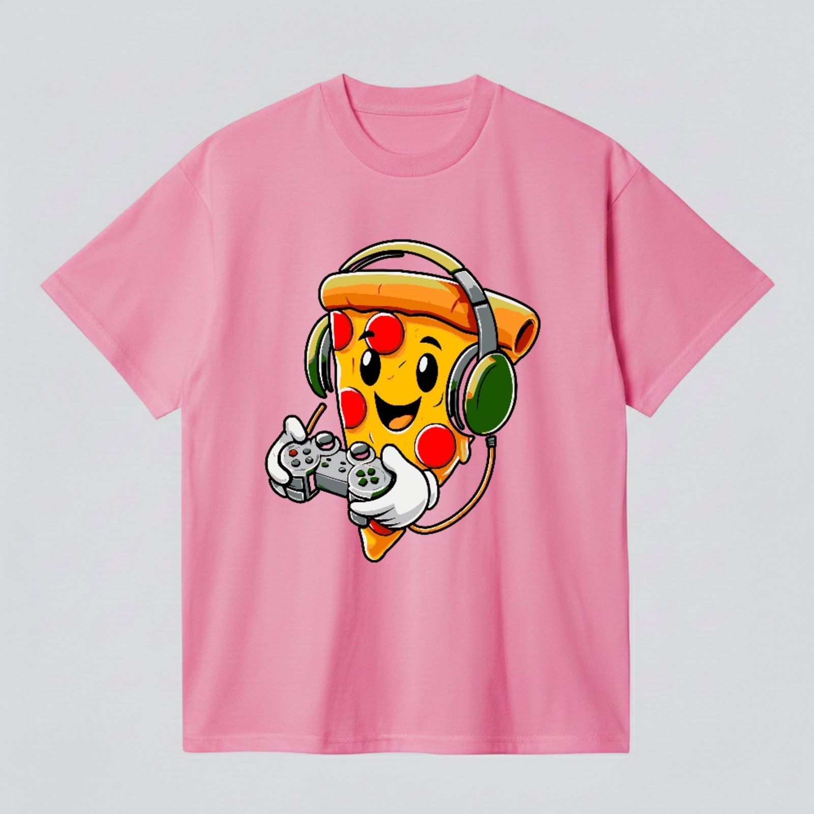 Camiseta Básica Fatia Pizza Gamer Estilo Geek Divertido Rosa