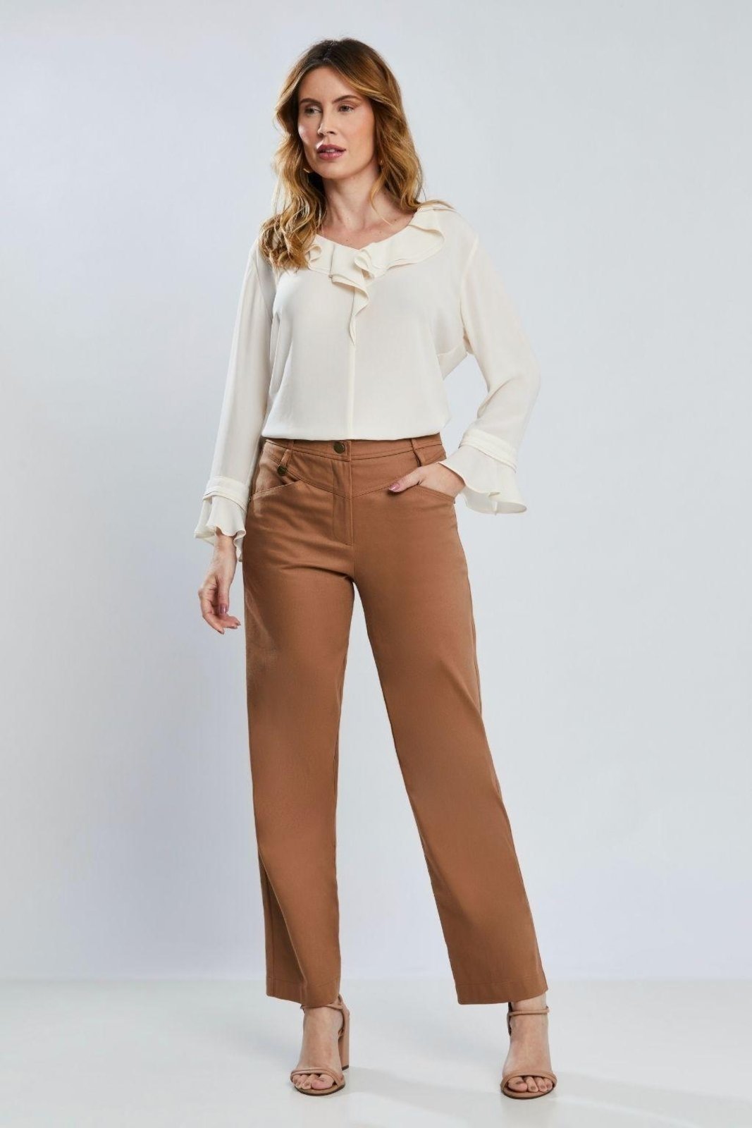 Calça Reta Sarja Papillon Cappucino