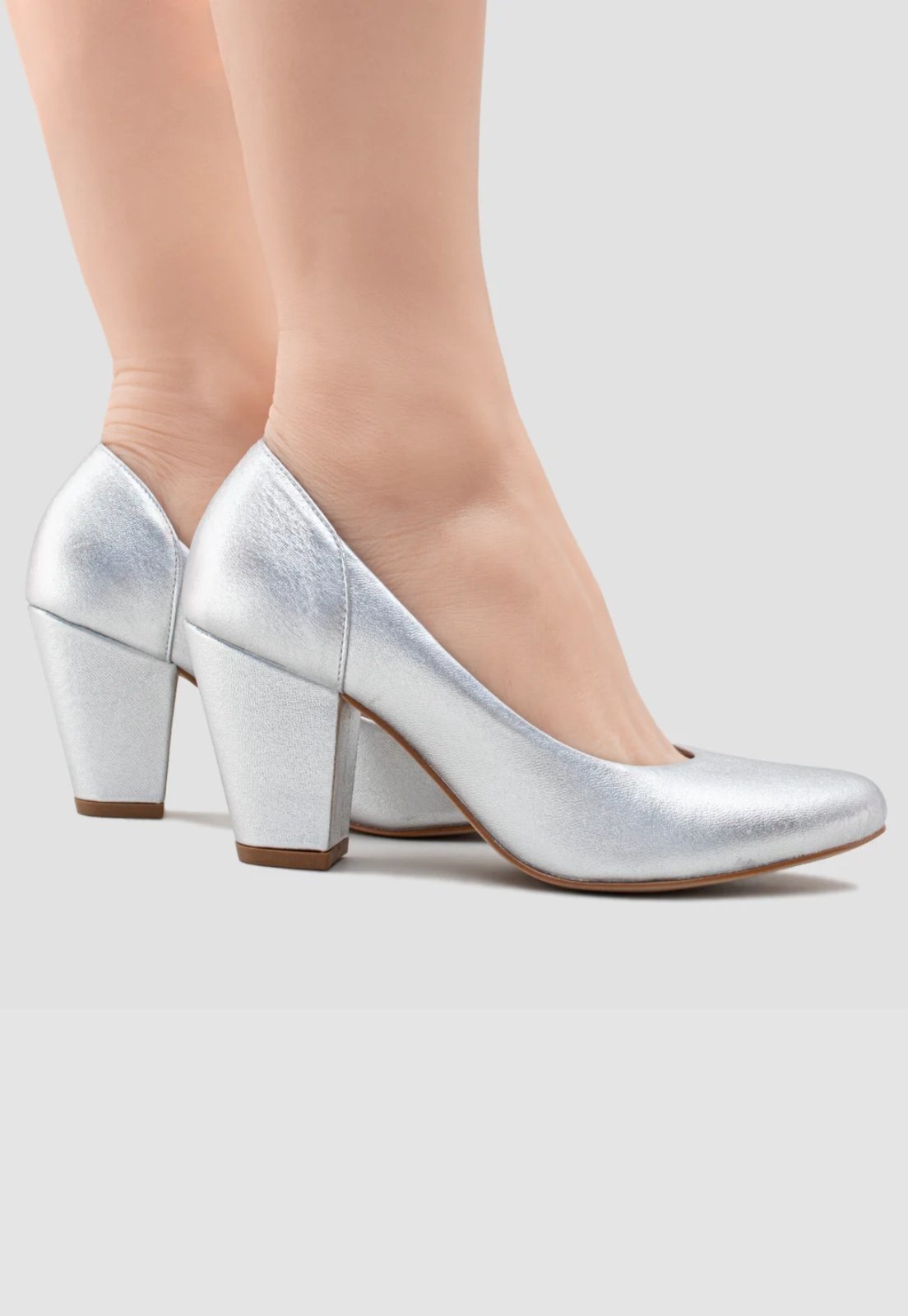 Sapato Boneca Salto Bloco 7cm Couro Prata CBK