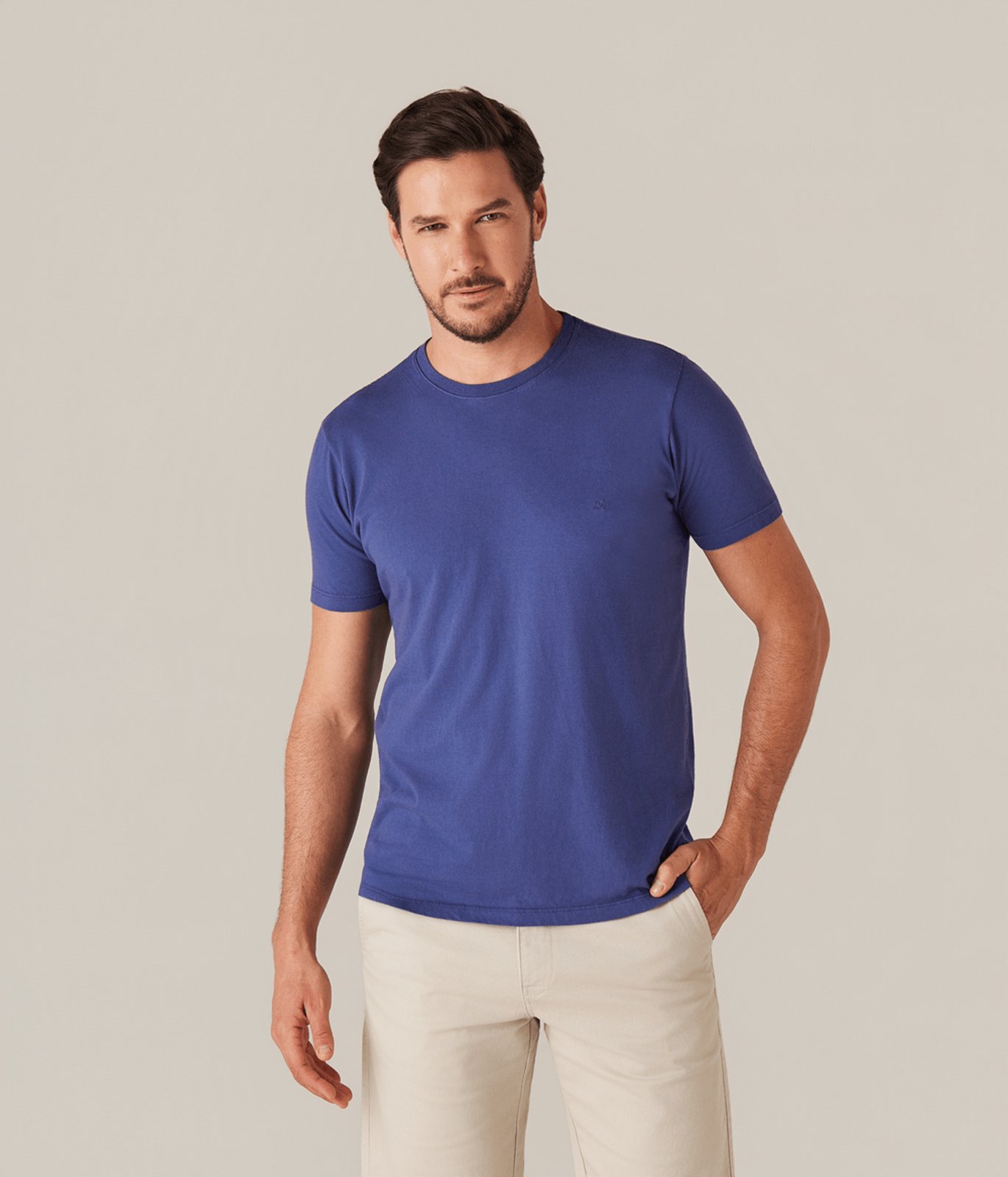 Camiseta Basica Manga Curta Decote Careca Masculina Azul Cobalto
