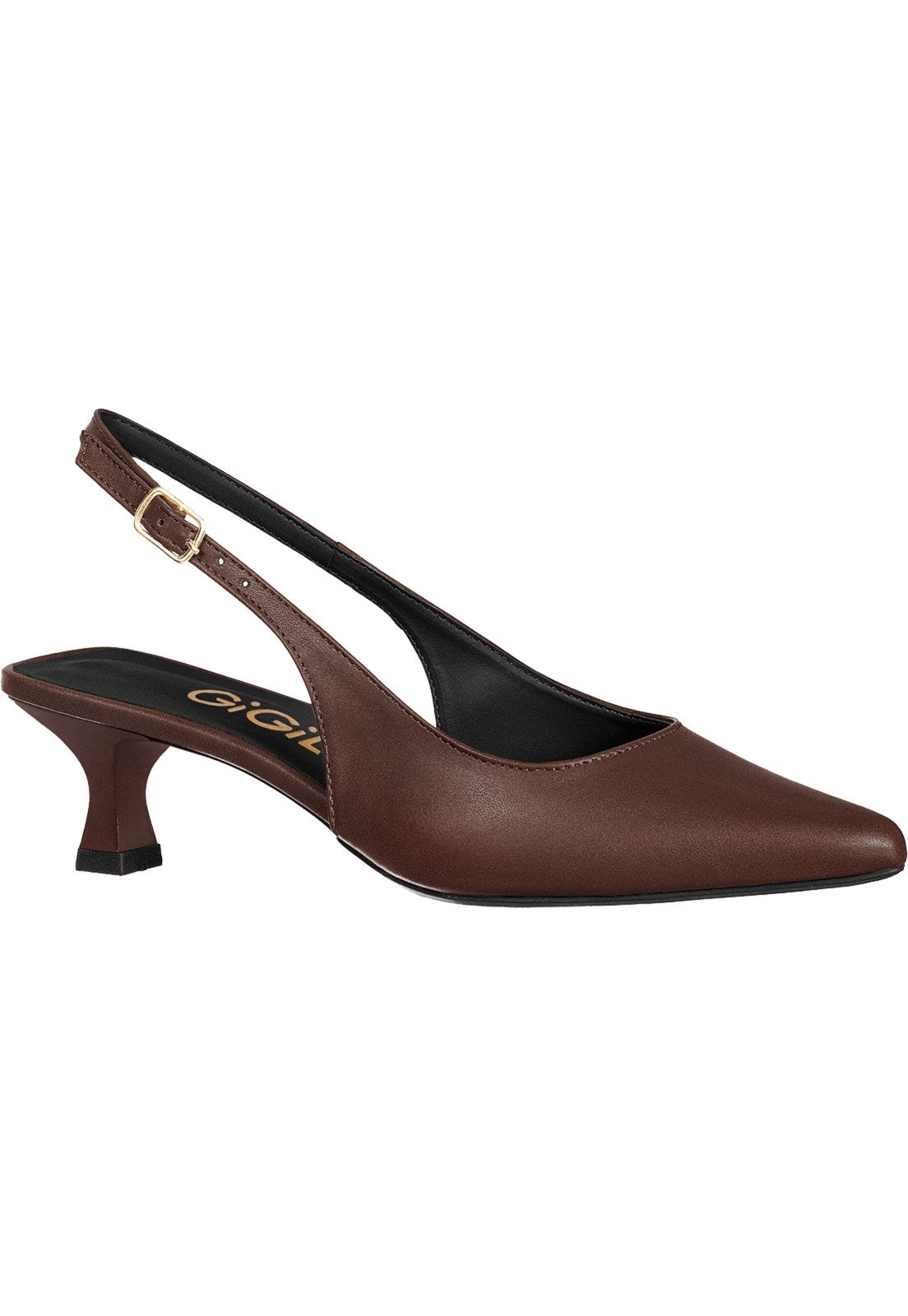 Vista 2 Sapato Scarpin Slingback GiGiL Salto Fino Clássico Terra marrom Gigil marrom