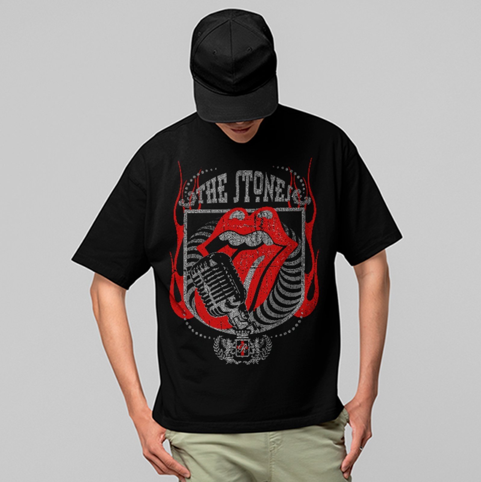 Camiseta Oversized Premium Rock Tongue Vintage Rolling Stones Unissex Preto