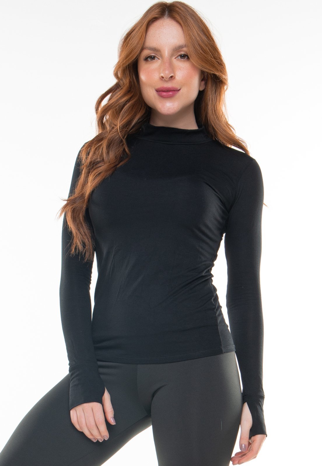 Camisa Mood Modas Blusa Segunda Pele Feminina Manga Longa Dedeira 174 Preto