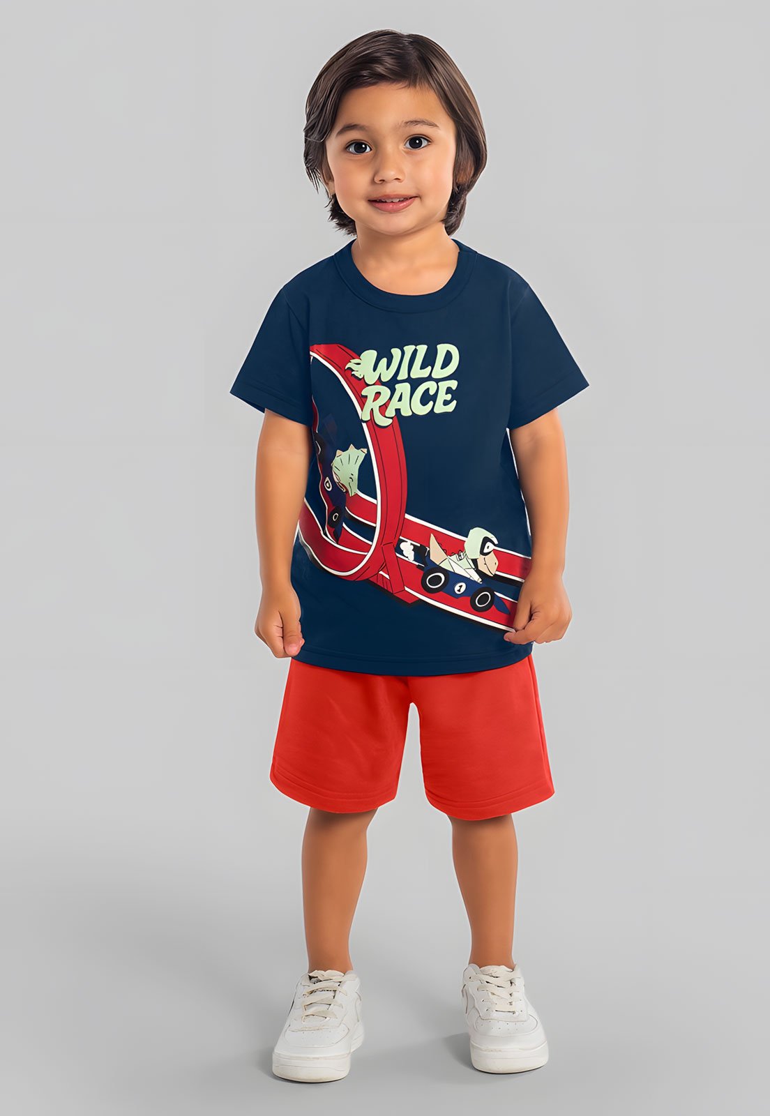 Conjunto Curto Brandili Estampa Wild Race Azul-Marinho