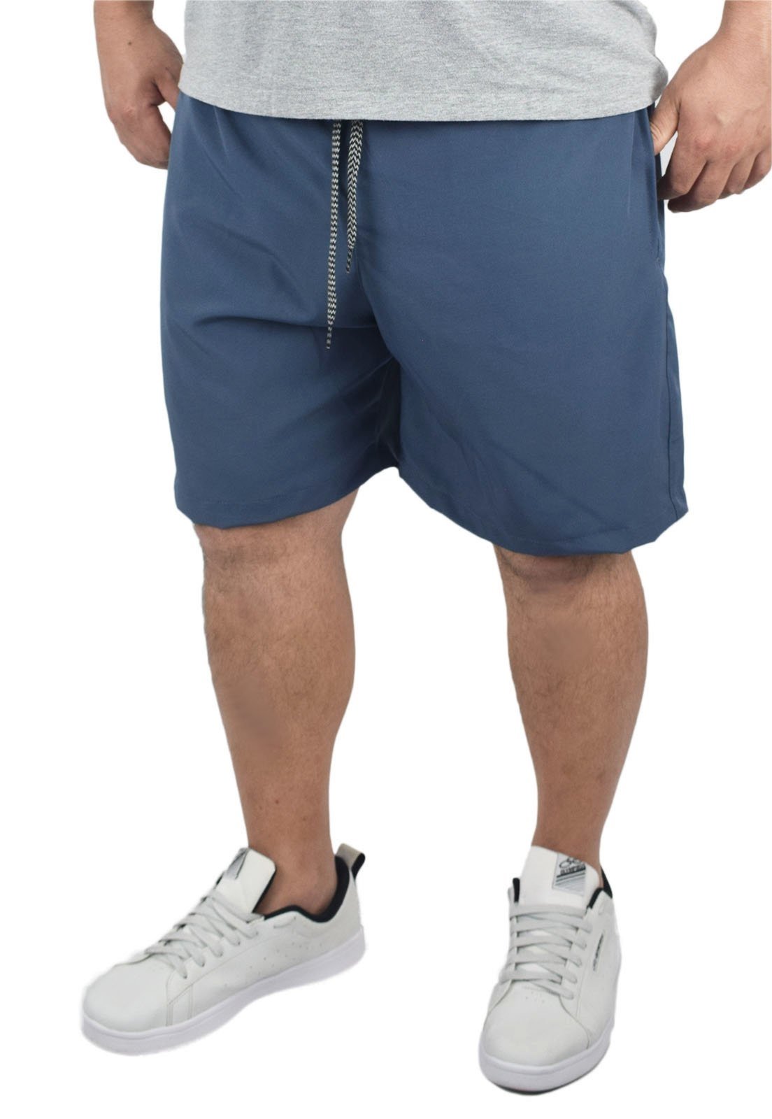 Short Bermuda Tactel Elastano Extra Grande Plus size Liso Azul